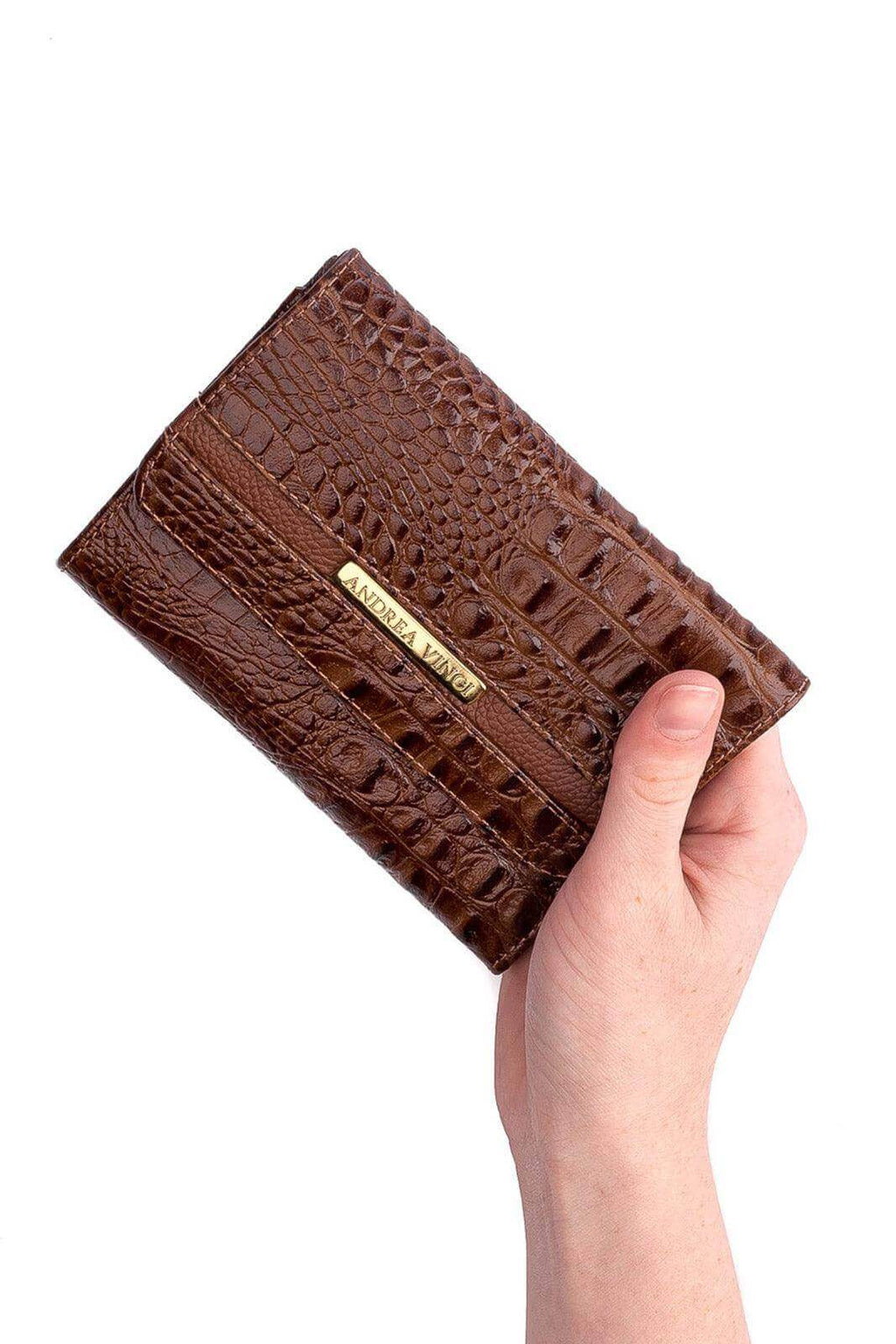 Carteira feminina de couro croco Jade 10,5x13cm - Enluaze