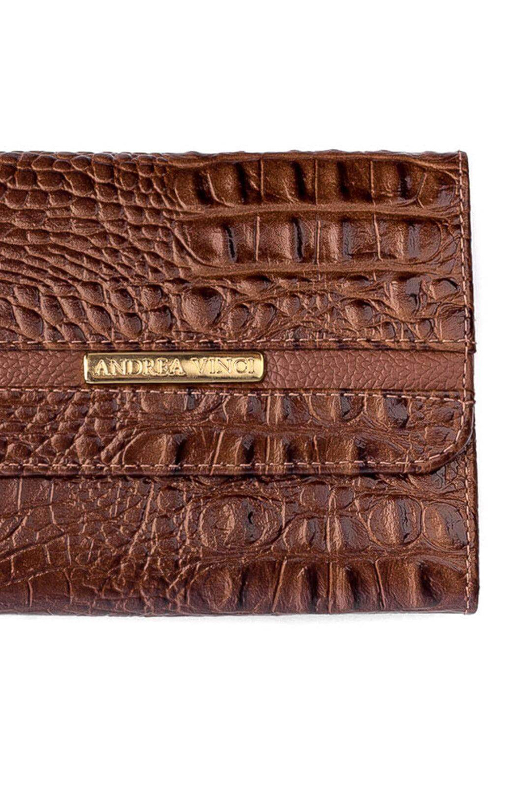 Carteira feminina de couro croco Jade 10,5x13cm - Enluaze