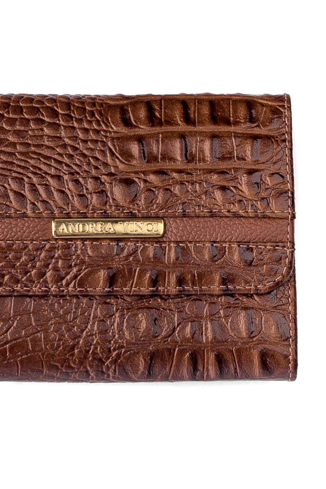 Carteira feminina de couro croco Jade 10,5x13cm - Enluaze