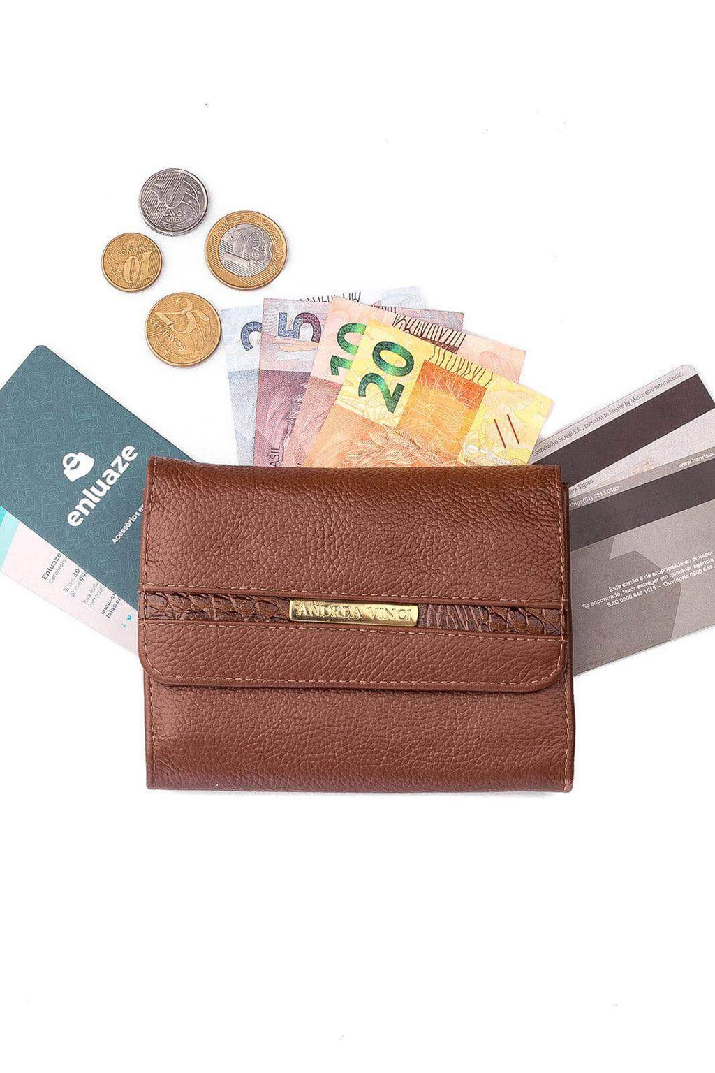 Carteira feminina de couro liso Jade 10,5x13cm - Enluaze