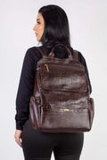 Mochila antifurto grande de couro croco Suzana - Enluaze