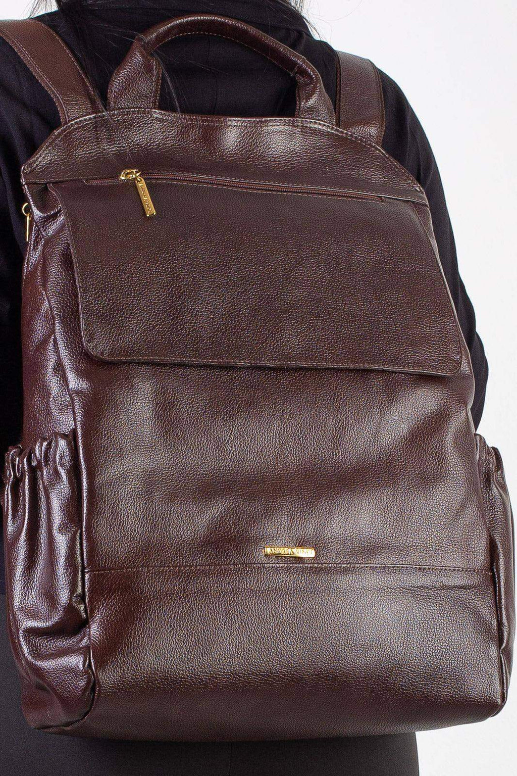 Mochila antifurto grande de couro liso Suzana - Enluaze
