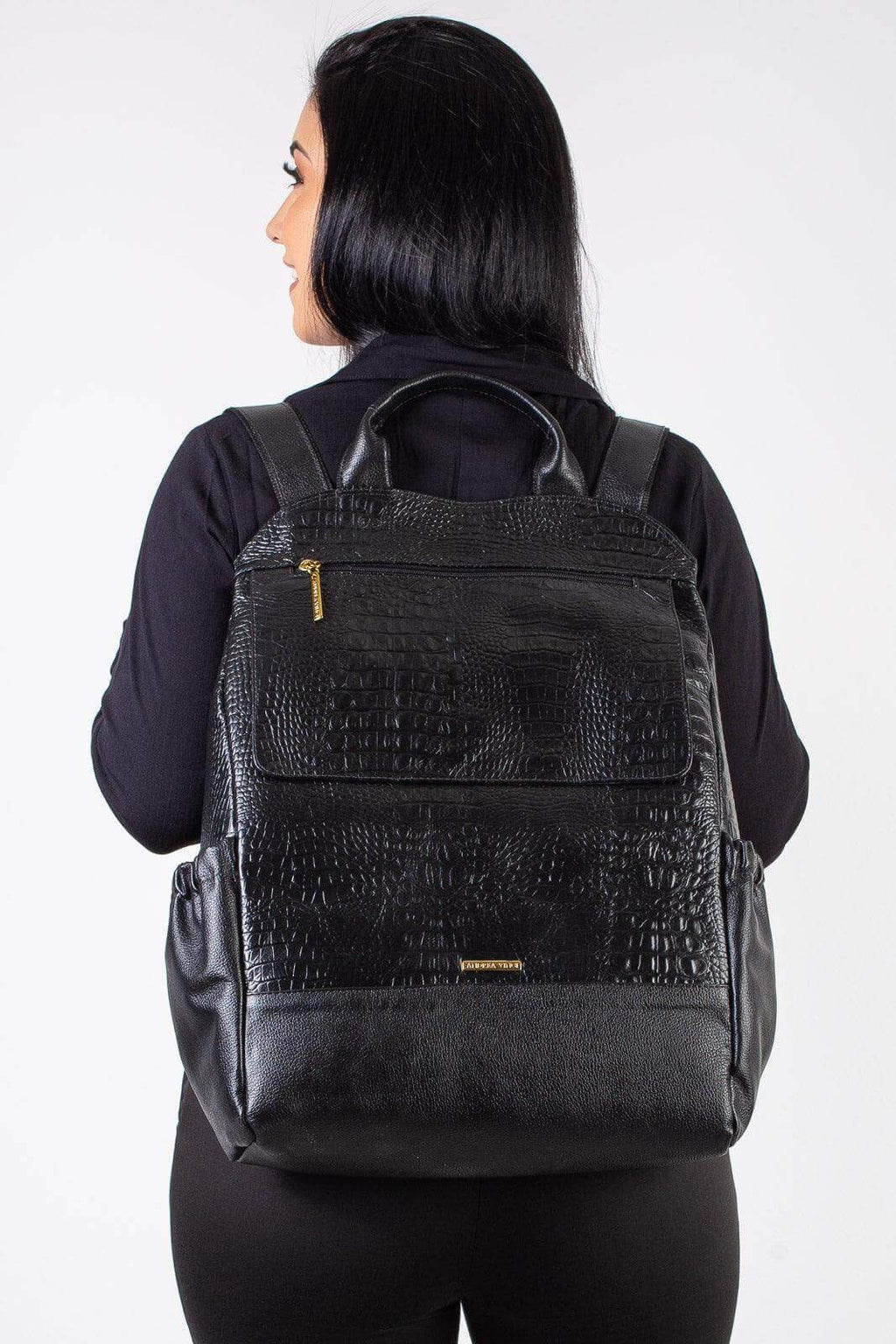 Mochila antifurto grande de couro croco Suzana - Enluaze