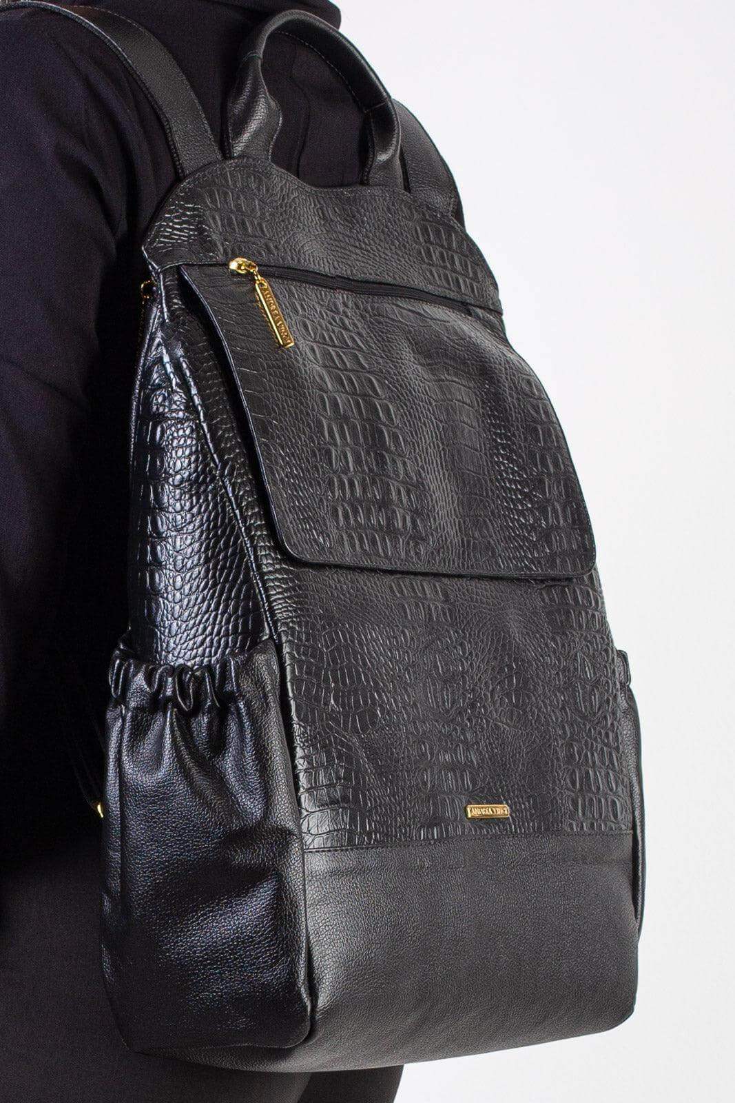 Mochila antifurto grande de couro croco Suzana - Enluaze