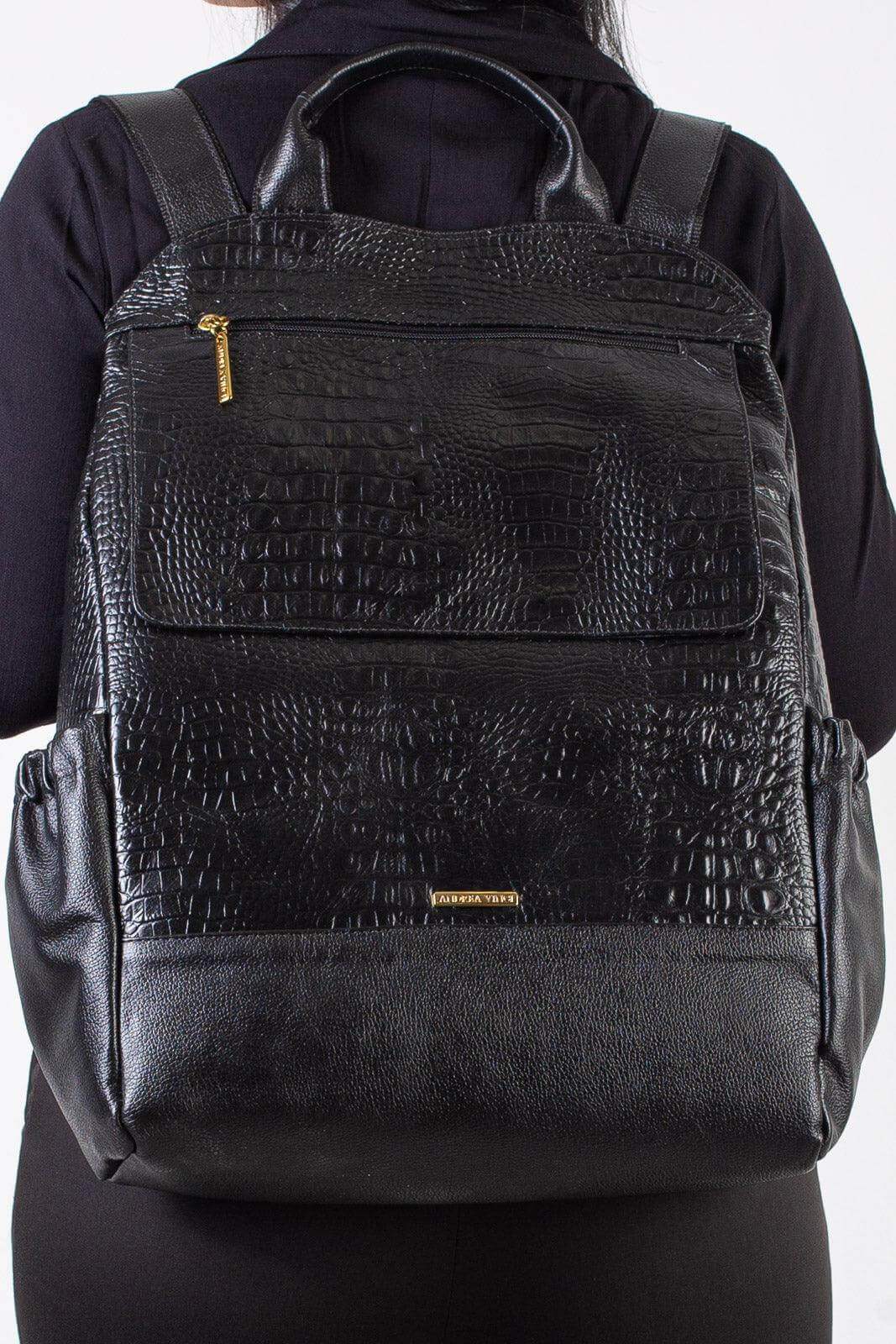 Mochila antifurto grande de couro croco Suzana - Enluaze