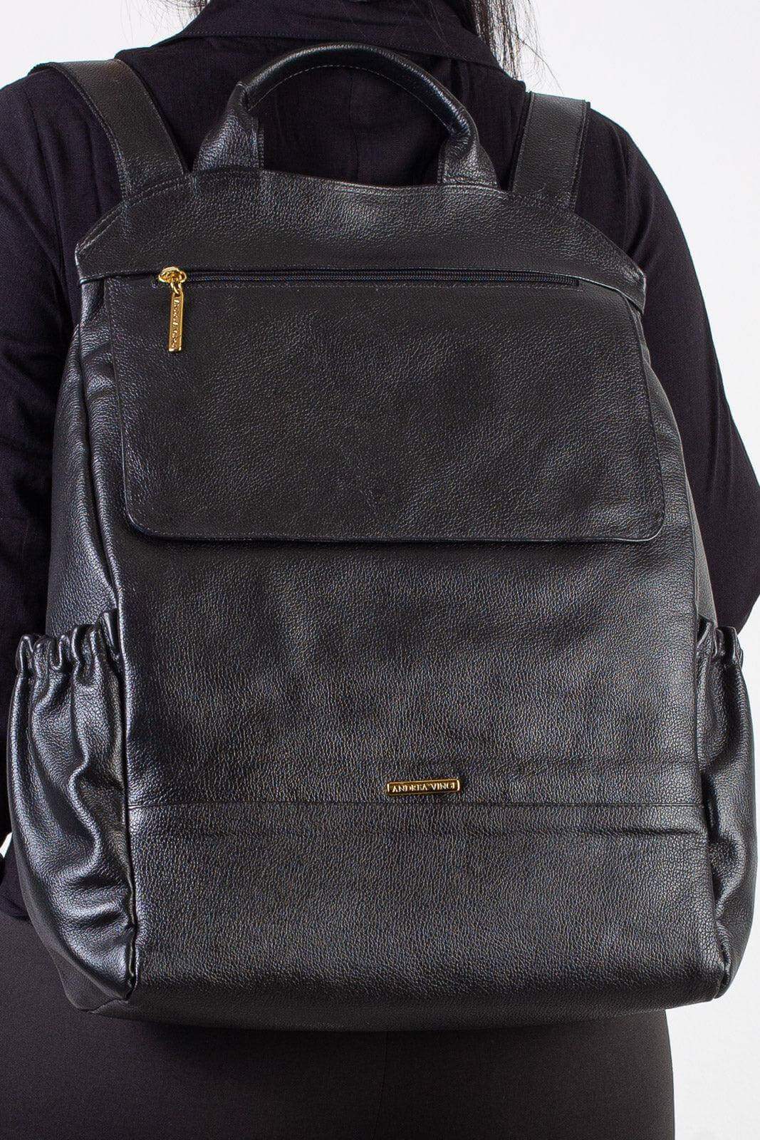 Mochila antifurto grande de couro liso Suzana - Enluaze
