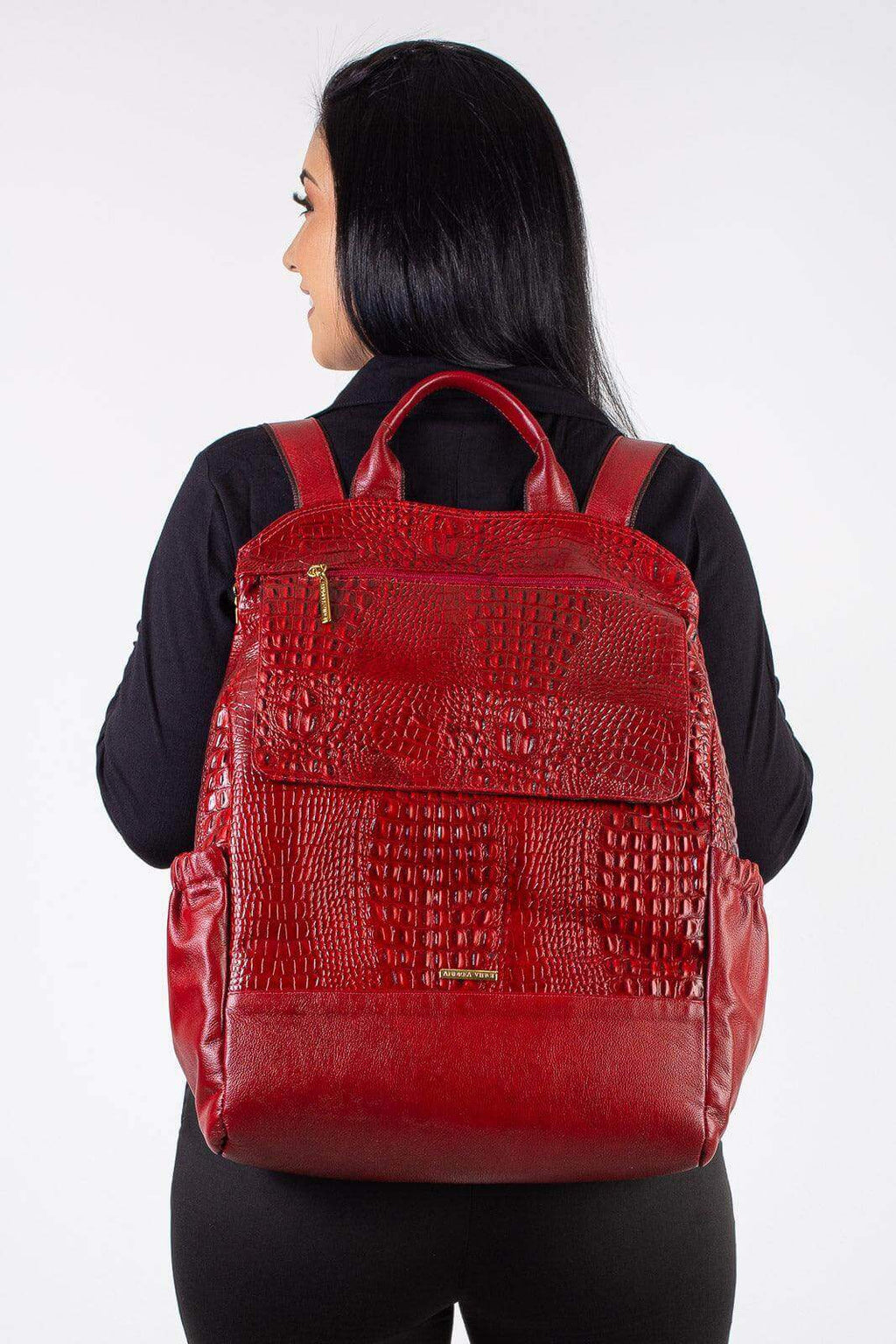 Mochila antifurto grande de couro croco Suzana - Enluaze
