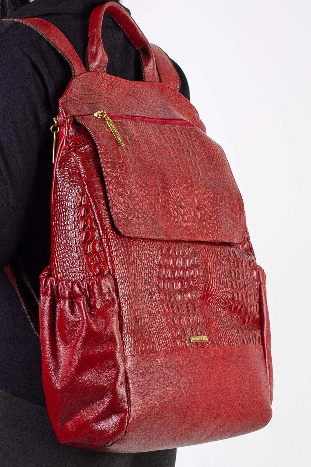 Mochila antifurto grande de couro croco Suzana - Enluaze