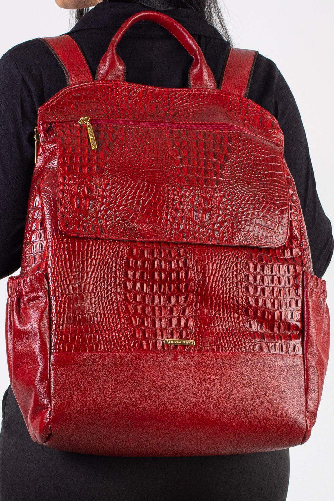Mochila antifurto grande de couro croco Suzana - Enluaze
