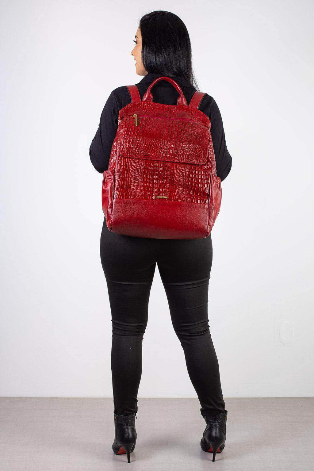 Mochila antifurto grande de couro croco Suzana - Enluaze