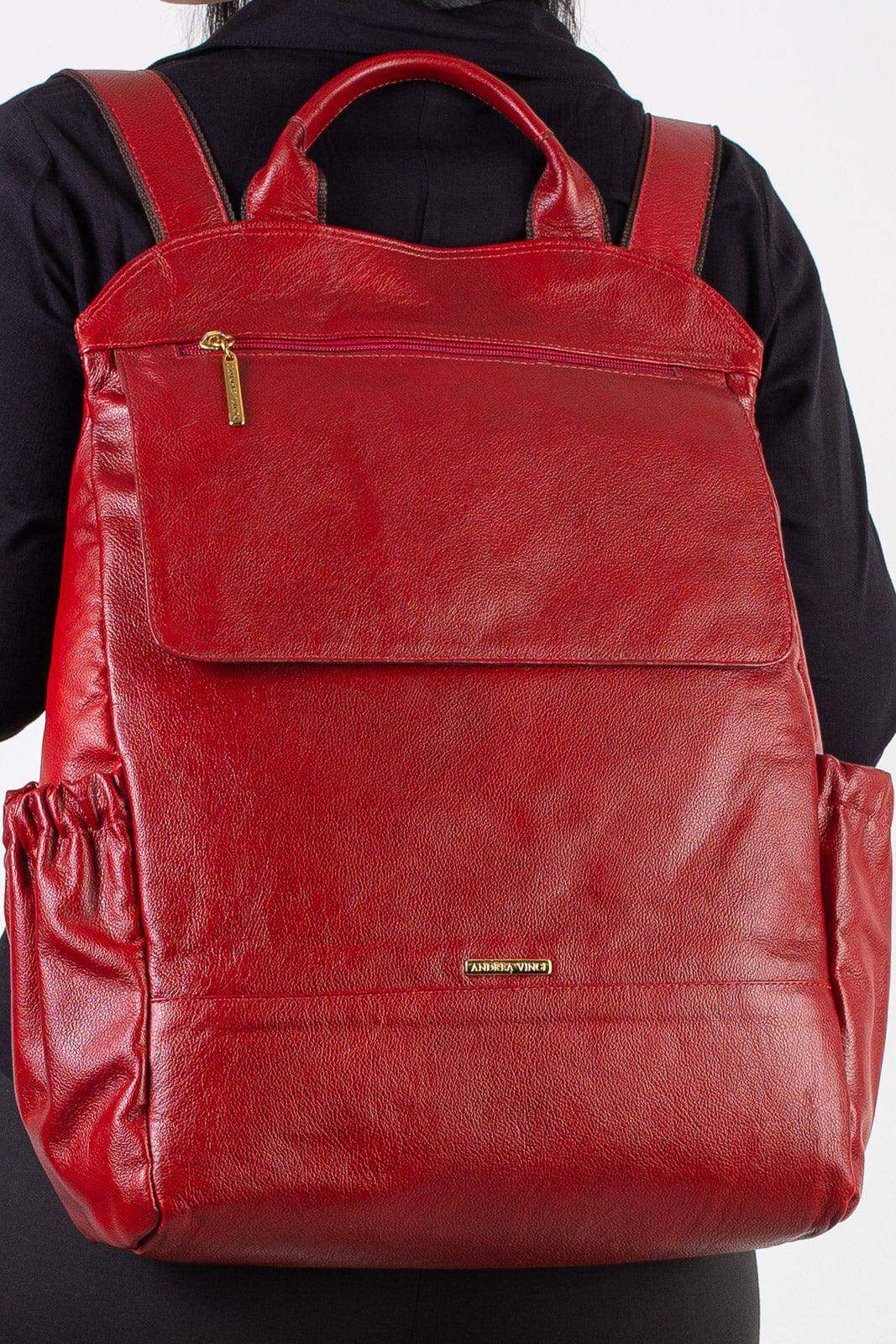 Mochila antifurto grande de couro liso Suzana - Enluaze