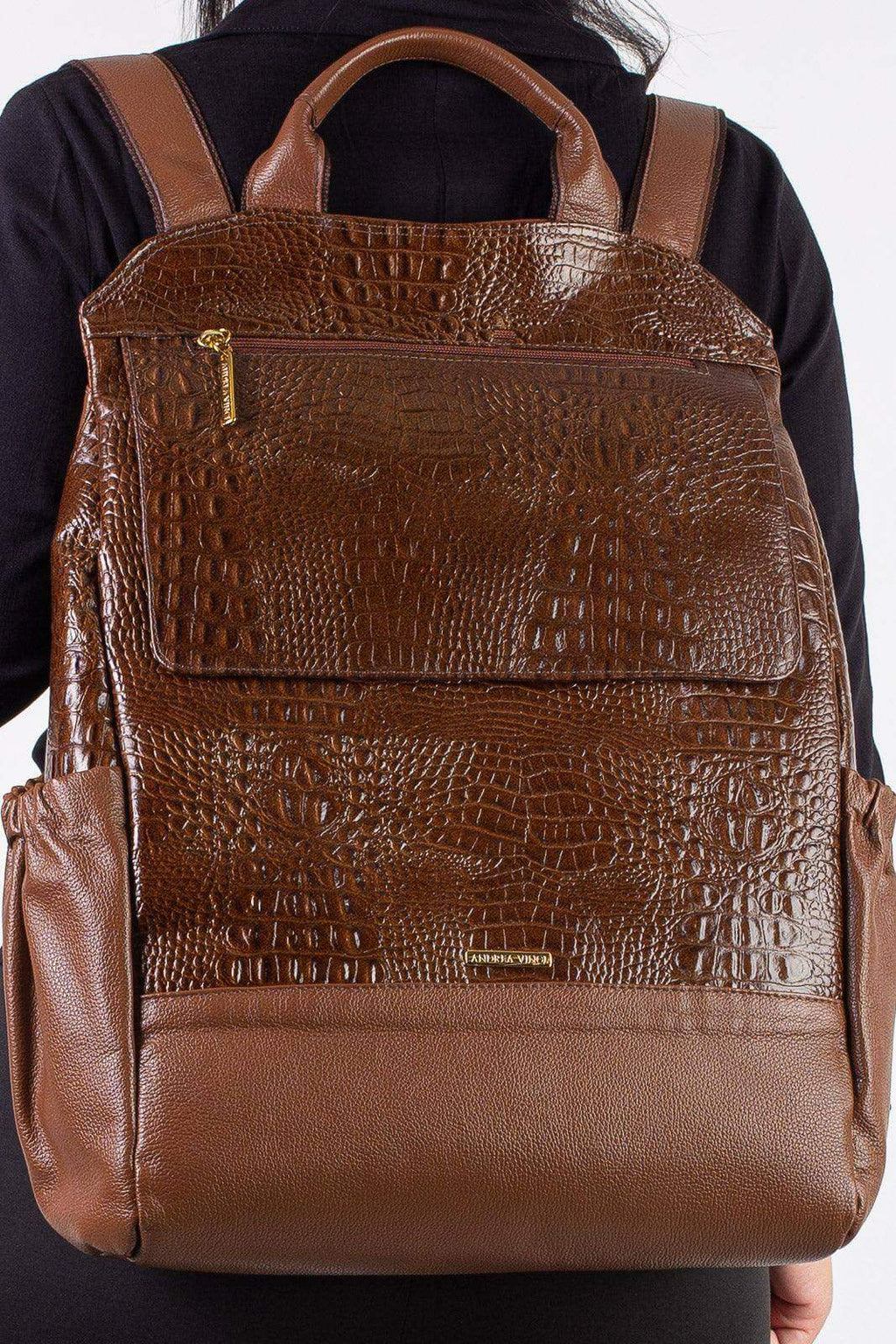 Mochila antifurto grande de couro croco Suzana - Enluaze