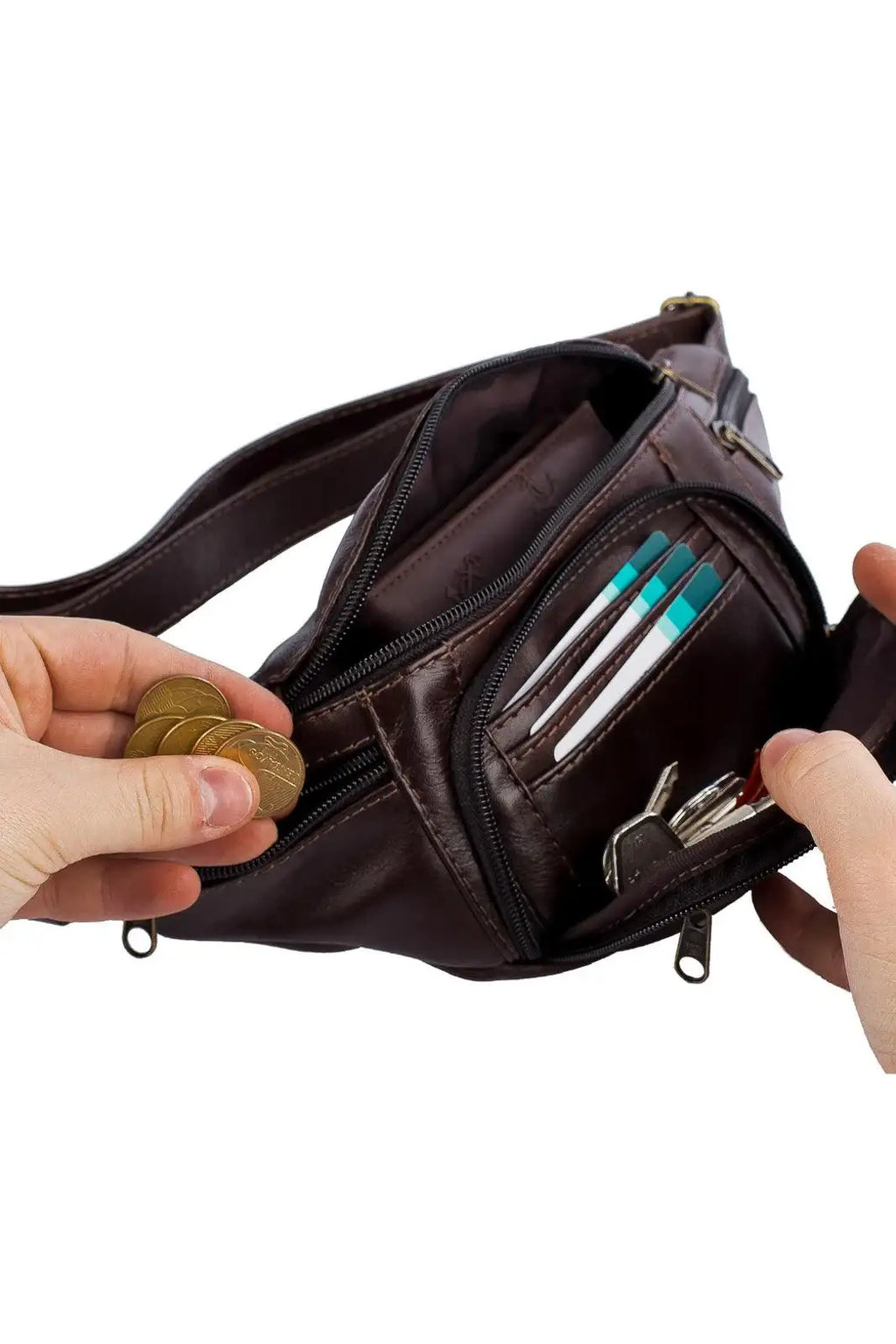 Pochete masculina de couro italiano David - Enluaze