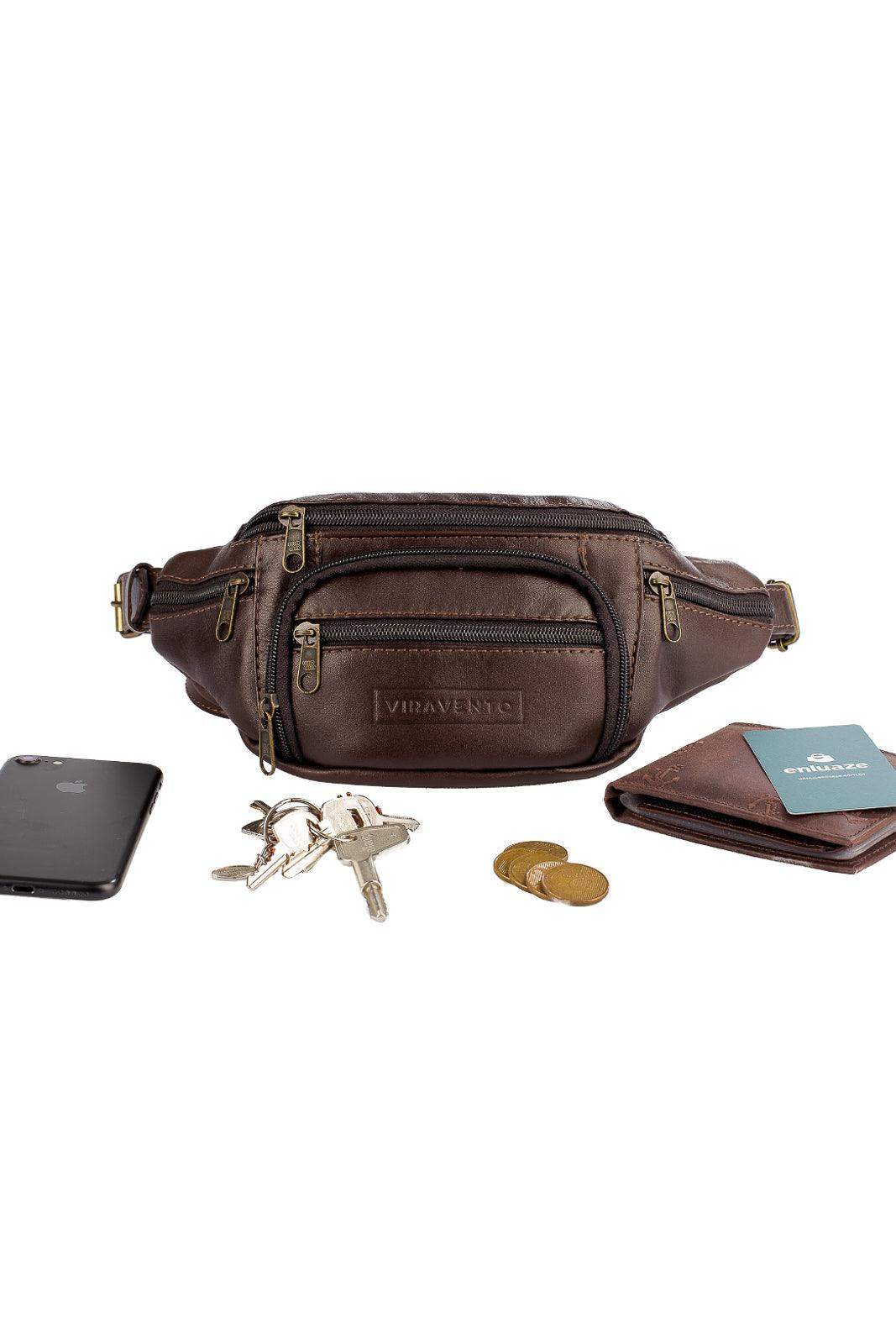 Pochete masculina de couro italiano David - Enluaze