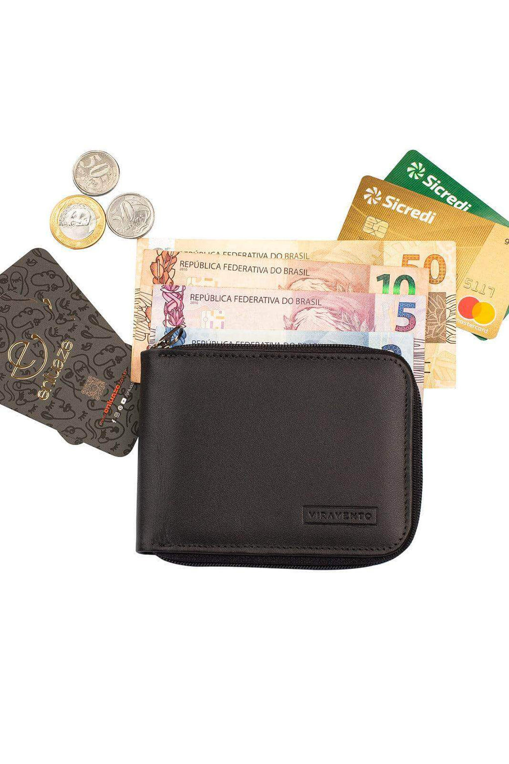 Carteira masculina de couro italiano com zíper Ryan 9,5x12cm - Enluaze