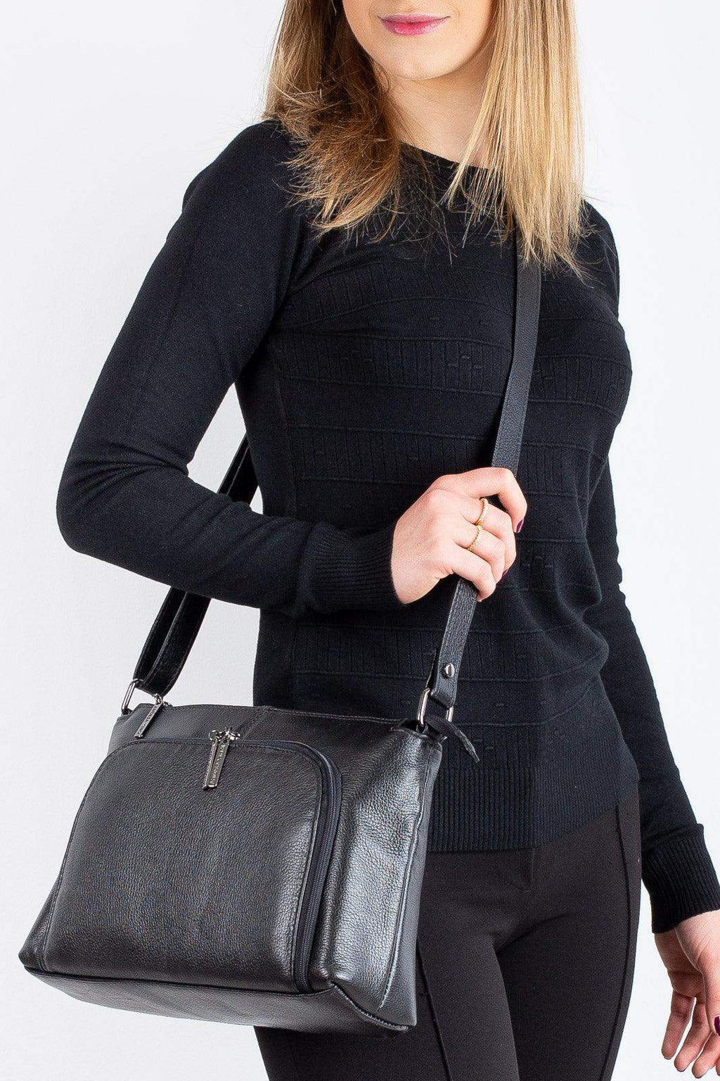 Bolsa de couro liso metais grafite tiracolo Ninna - Enluaze