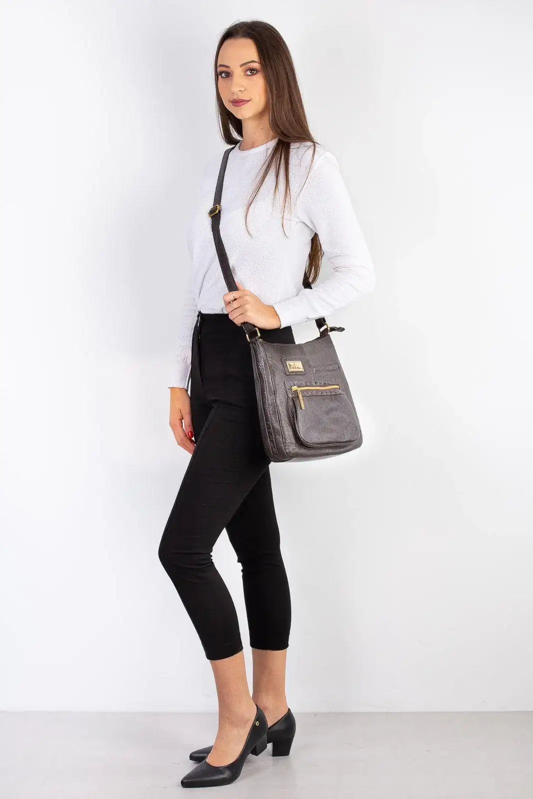 Bolsa tiracolo em couro liso Denise - Enluaze