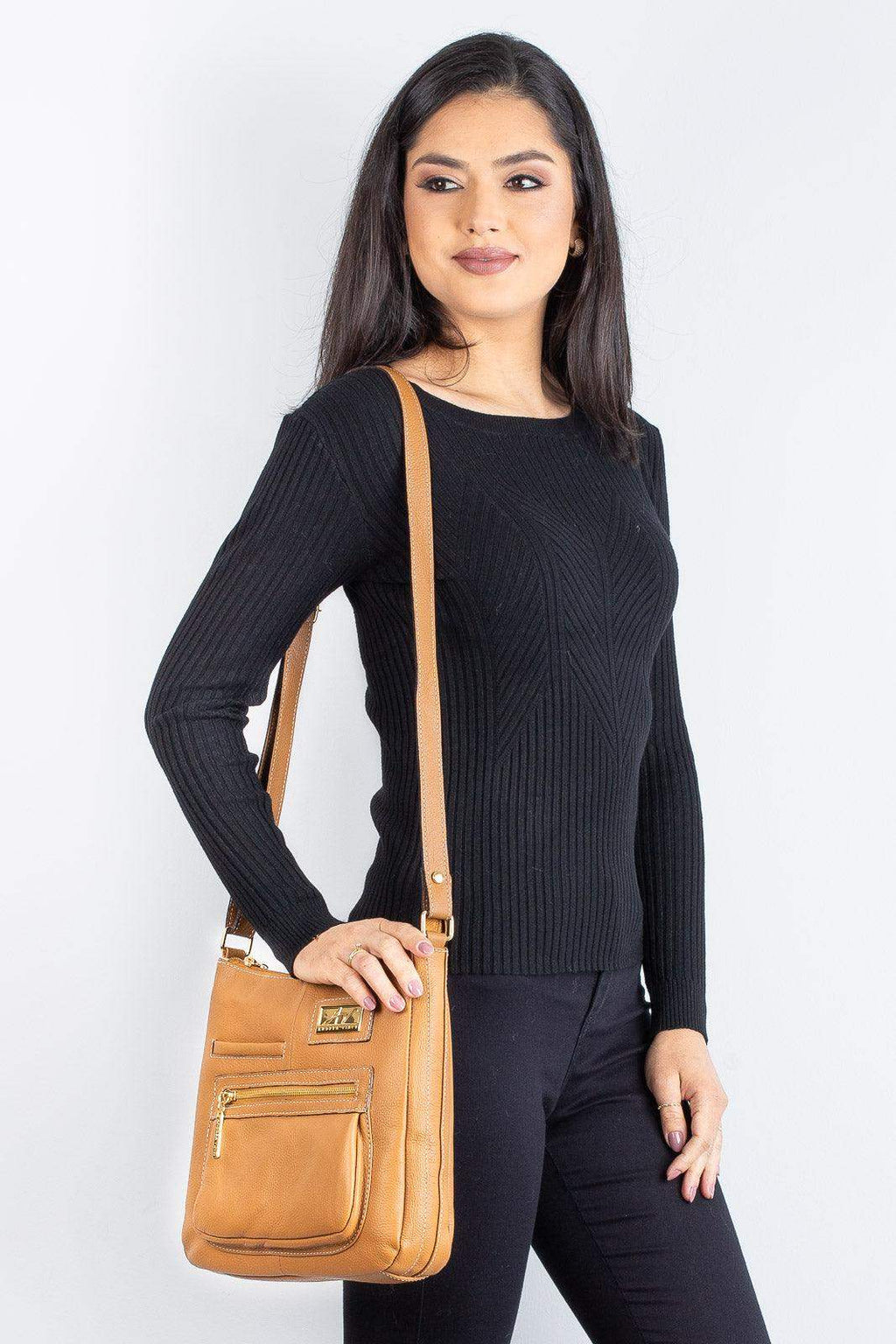 Bolsa tiracolo em couro liso Denise - Enluaze