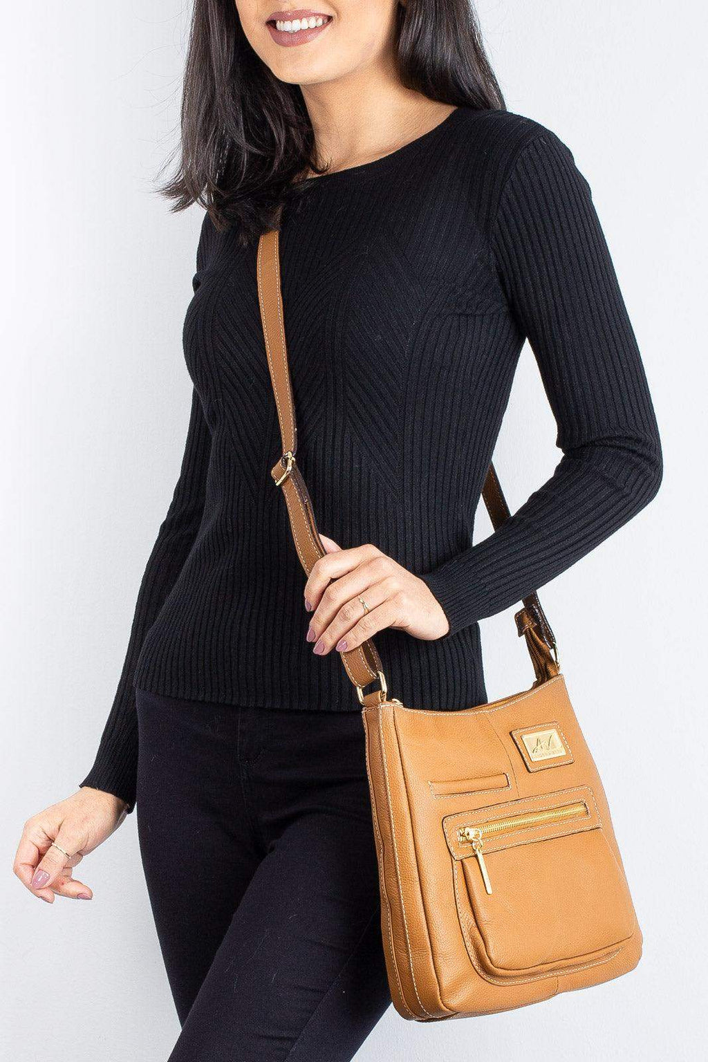 Bolsa tiracolo em couro liso Denise - Enluaze