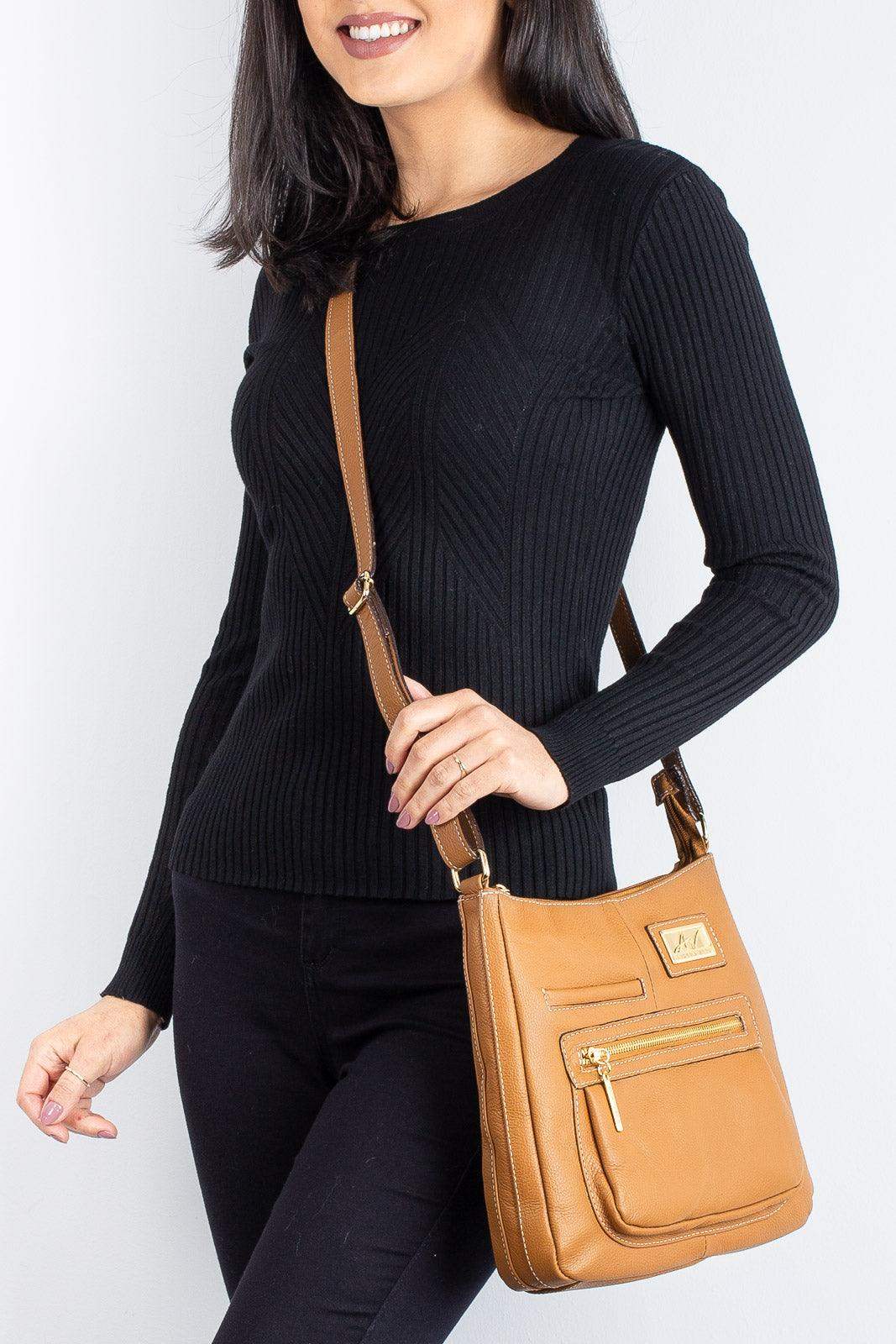 Bolsa tiracolo em couro liso Denise - Enluaze