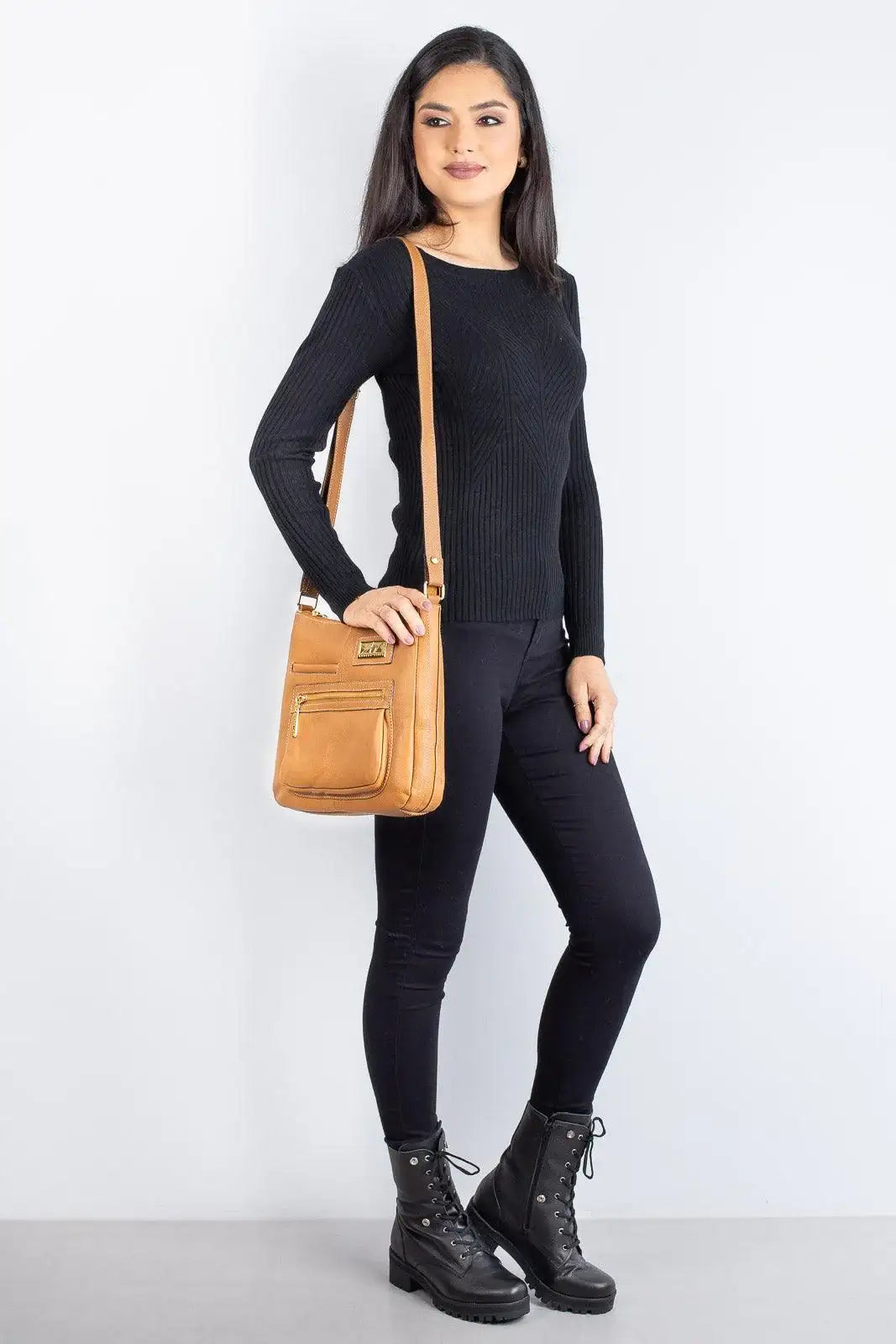 Bolsa tiracolo em couro liso Denise - Enluaze