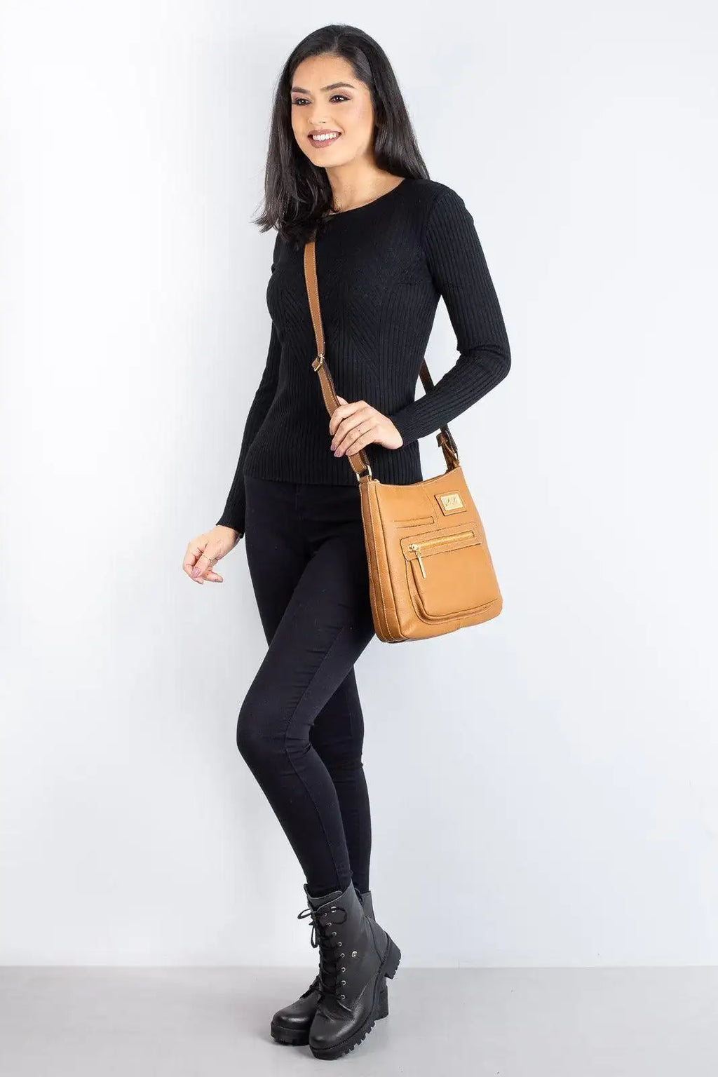 Bolsa tiracolo em couro liso Denise - Enluaze