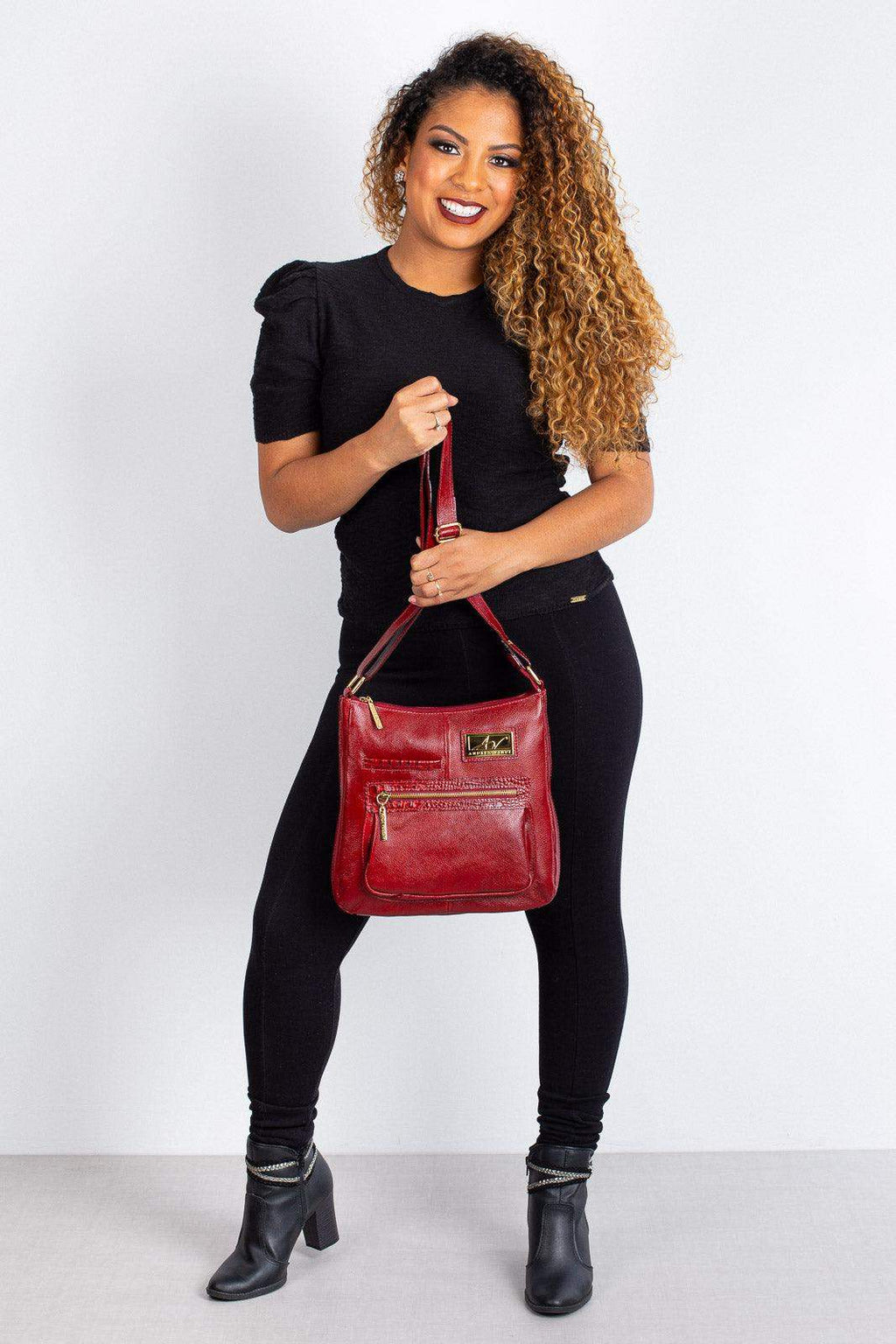 Bolsa tiracolo em couro liso Denise - Enluaze