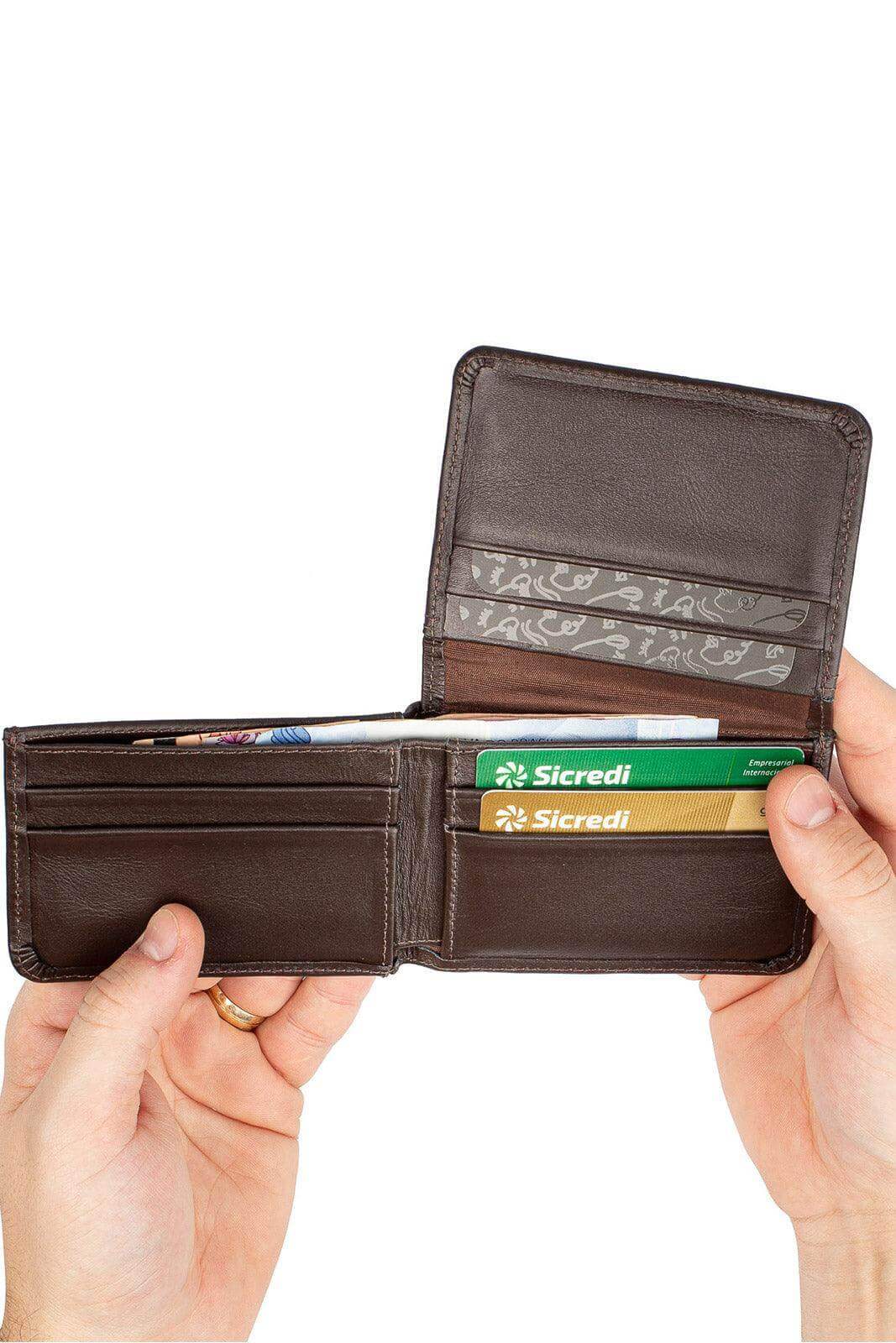 Carteira masculina em couro italiano Fred 8,5x11cm - Enluaze