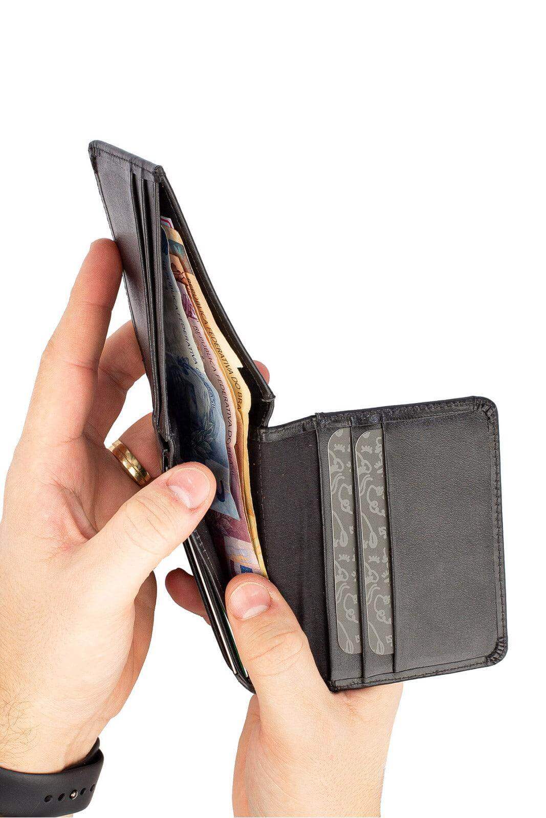 Carteira masculina em couro italiano Fred 8,5x11cm - Enluaze