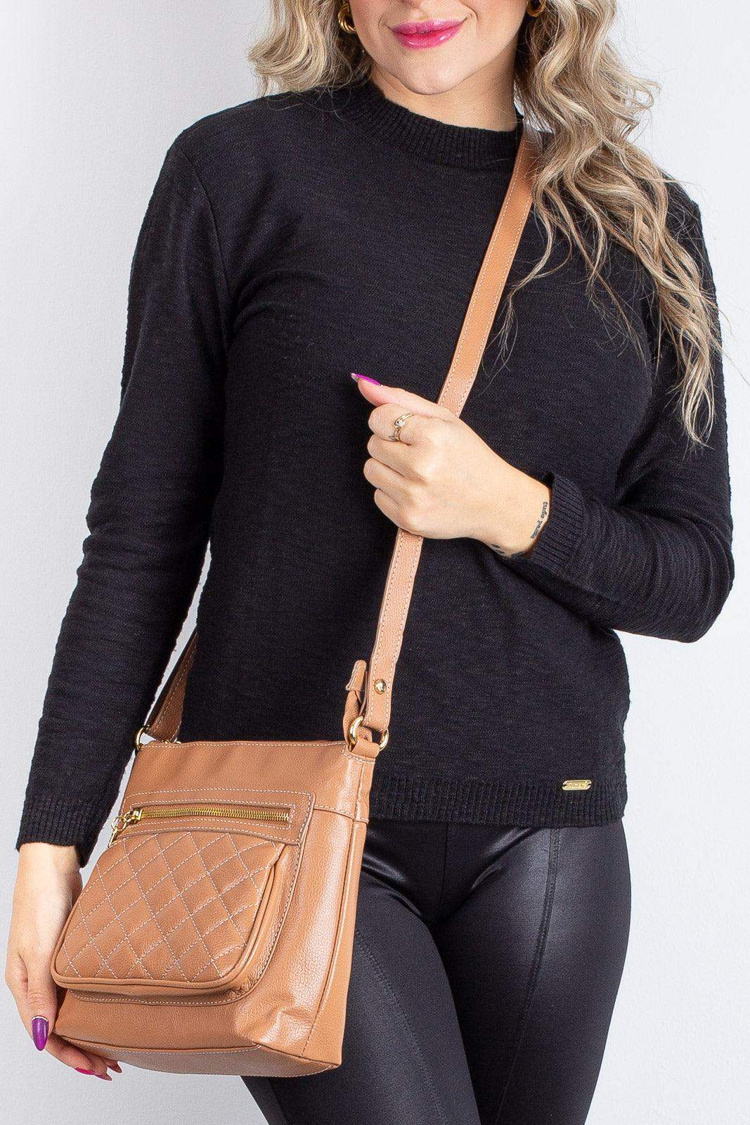 Bolsa transversal matelassê de couro liso Bia - Enluaze