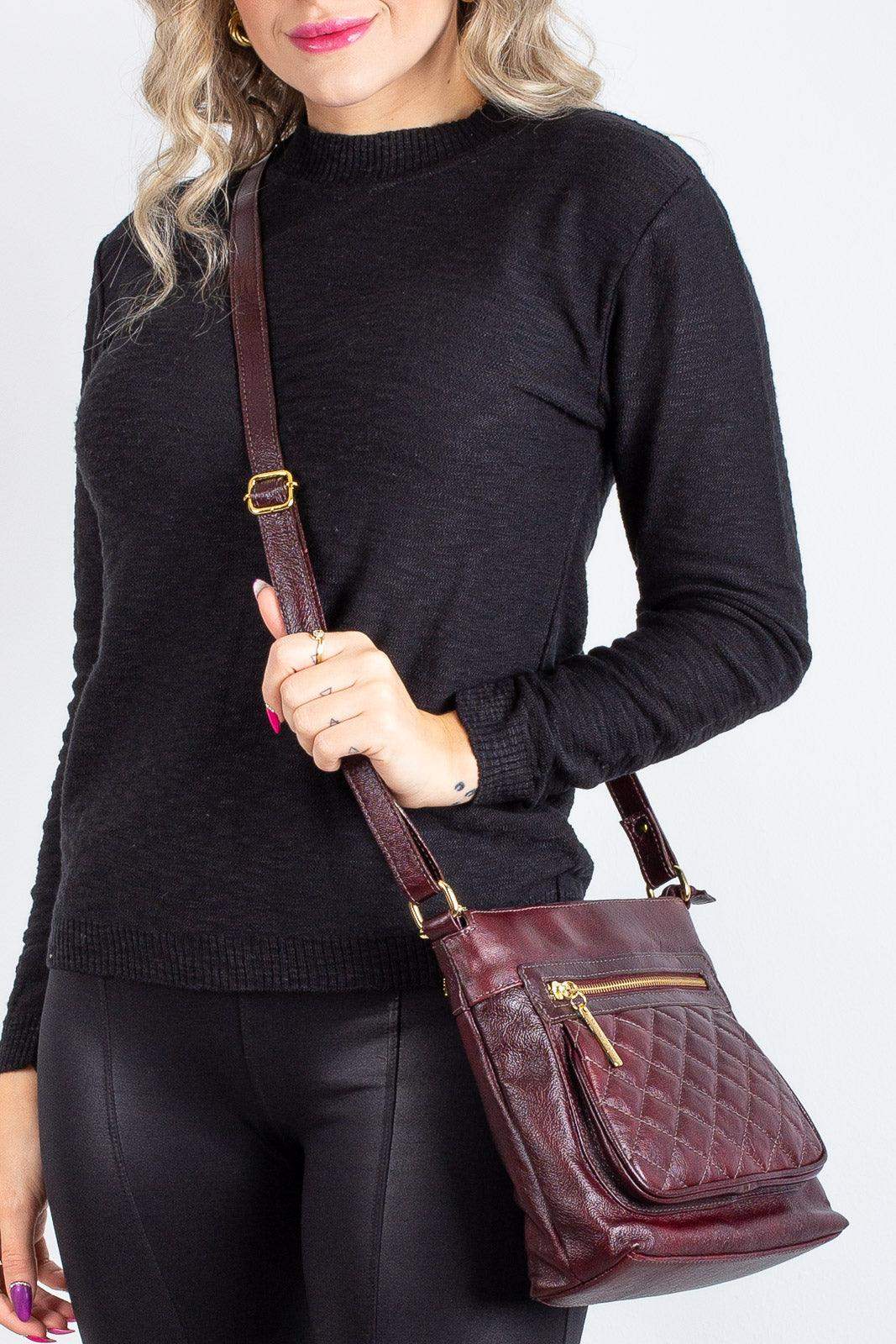 Bolsa transversal matelassê de couro liso Bia - Enluaze