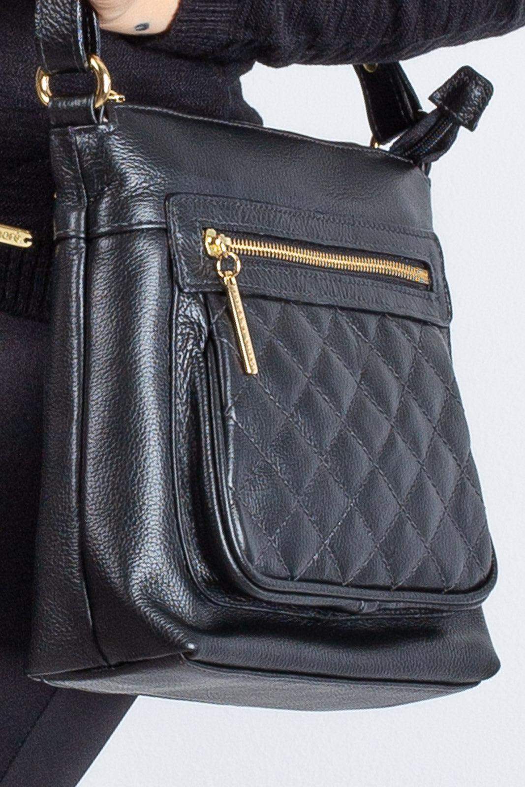 Bolsa transversal matelassê de couro liso Bia - Enluaze