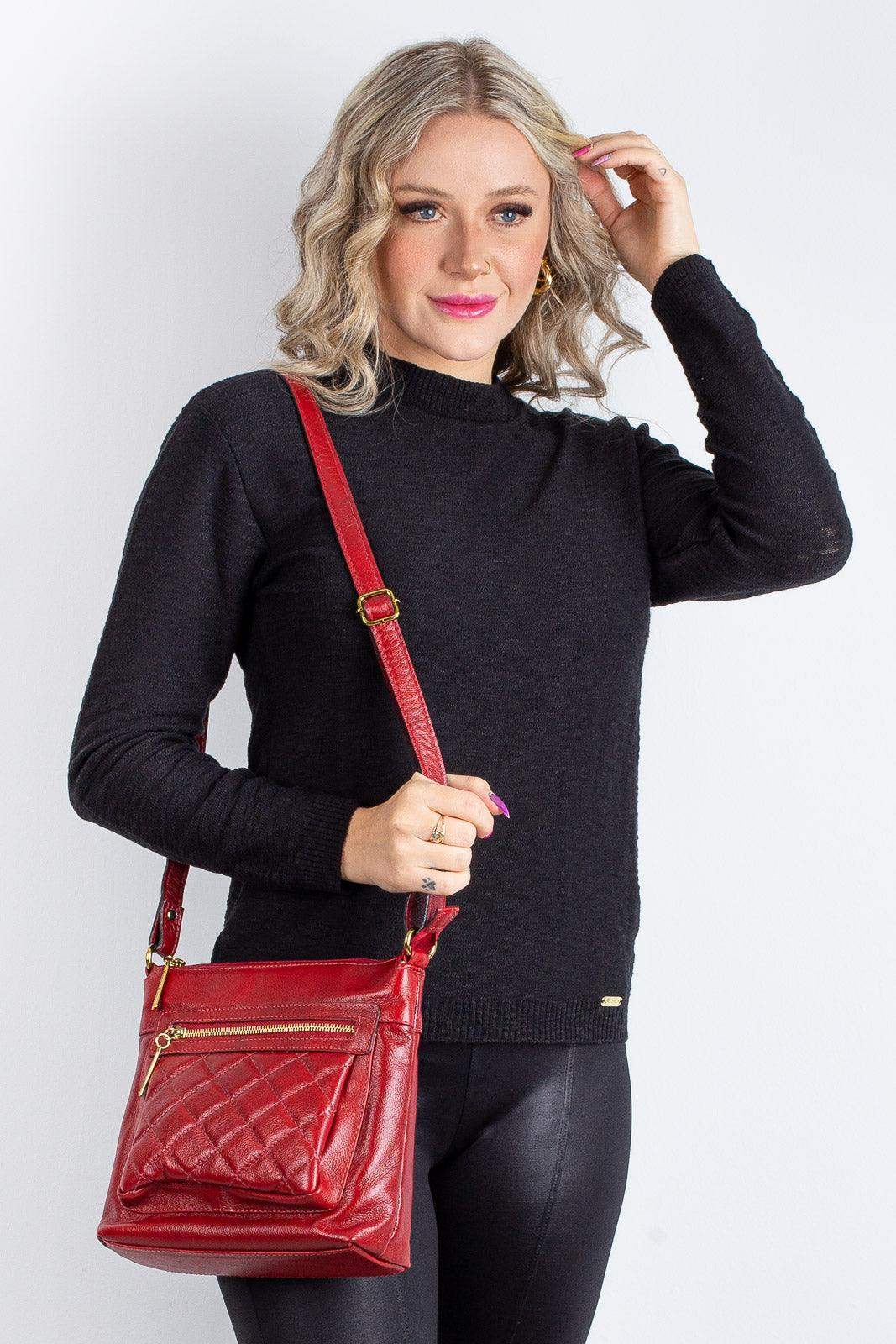 Bolsa transversal matelassê de couro liso Bia - Enluaze