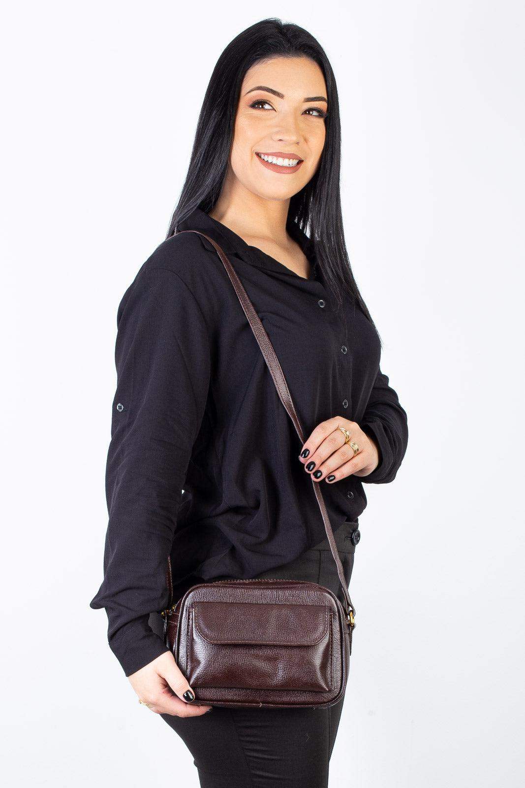 Bolsa quadrada pequena de couro liso Dana - Enluaze