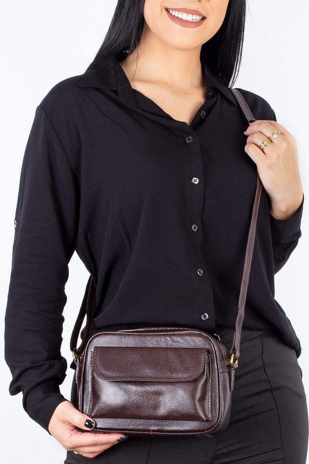 Bolsa quadrada pequena de couro liso Dana - Enluaze