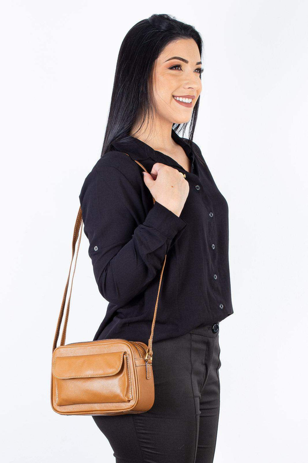 Bolsa quadrada pequena de couro liso Dana - Enluaze