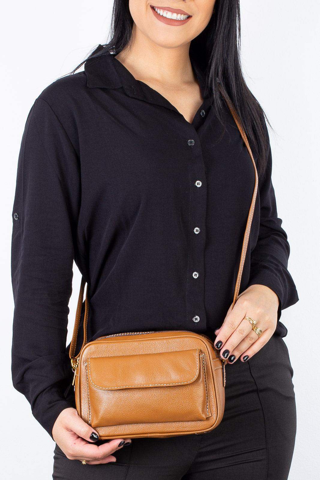 Bolsa quadrada pequena de couro liso Dana - Enluaze