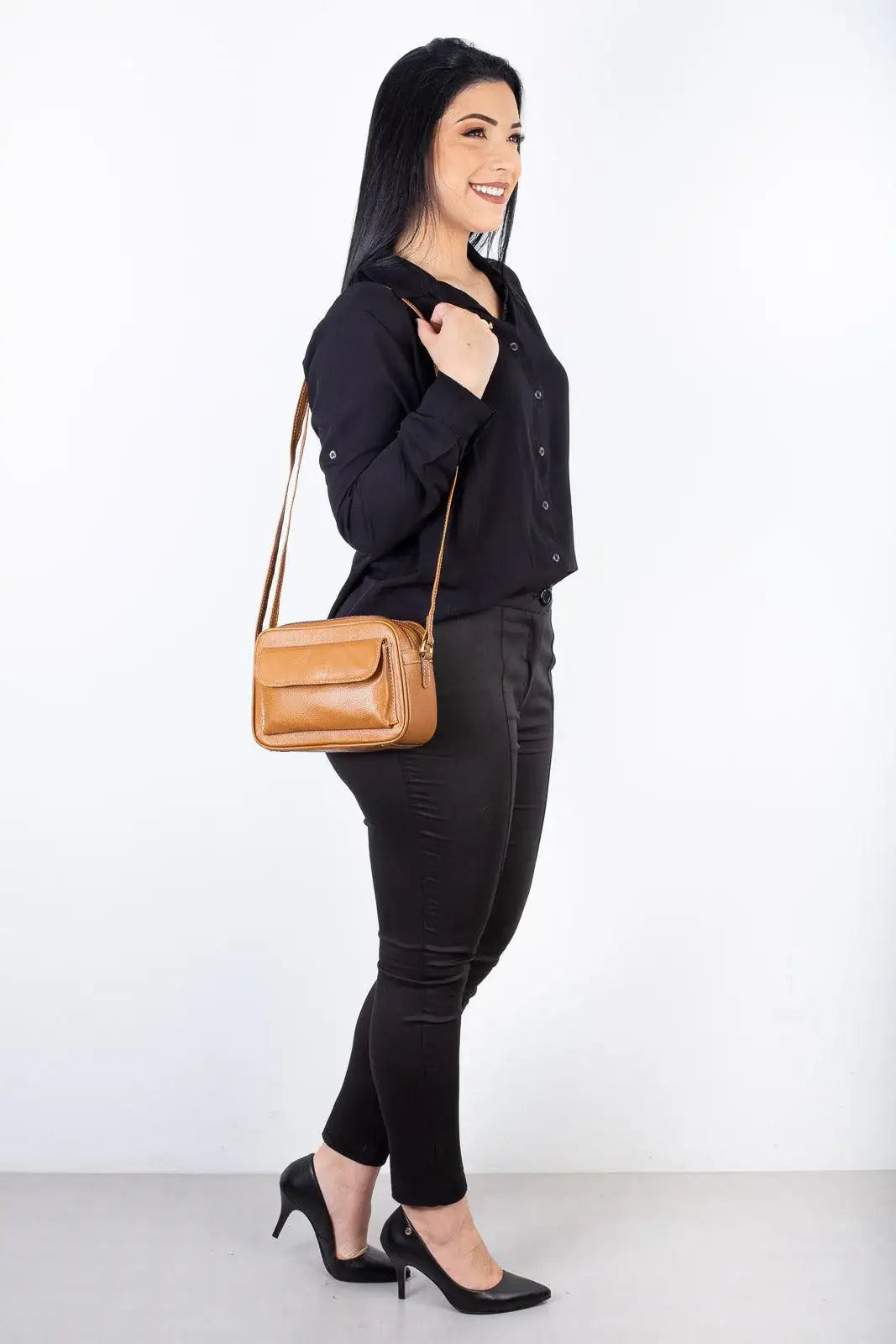 Bolsa quadrada pequena de couro liso Dana - Enluaze