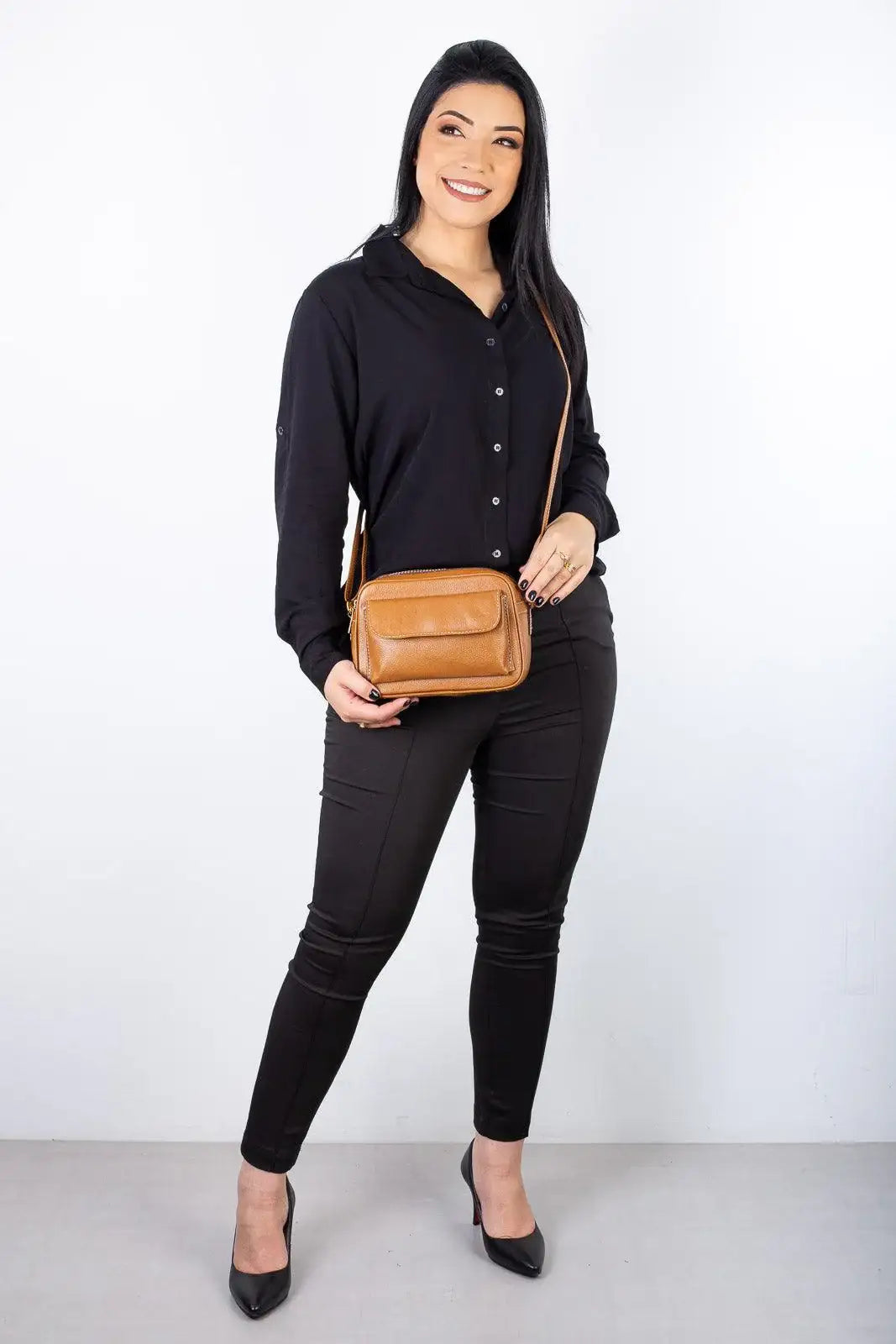 Bolsa quadrada pequena de couro liso Dana - Enluaze