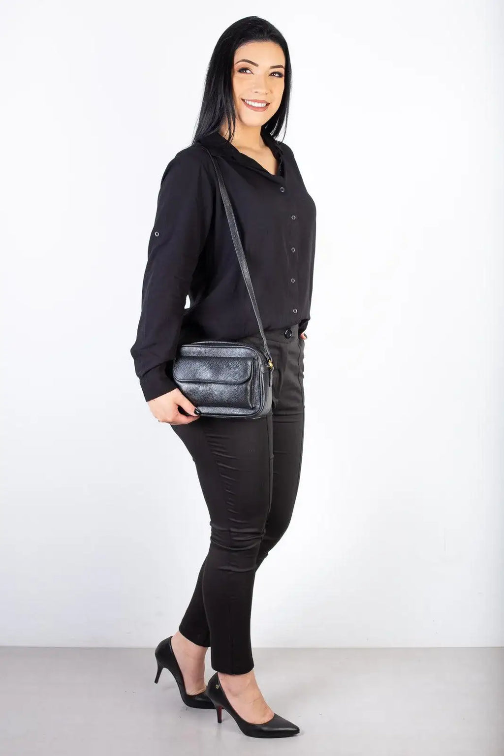 Bolsa quadrada pequena de couro liso Dana - Enluaze