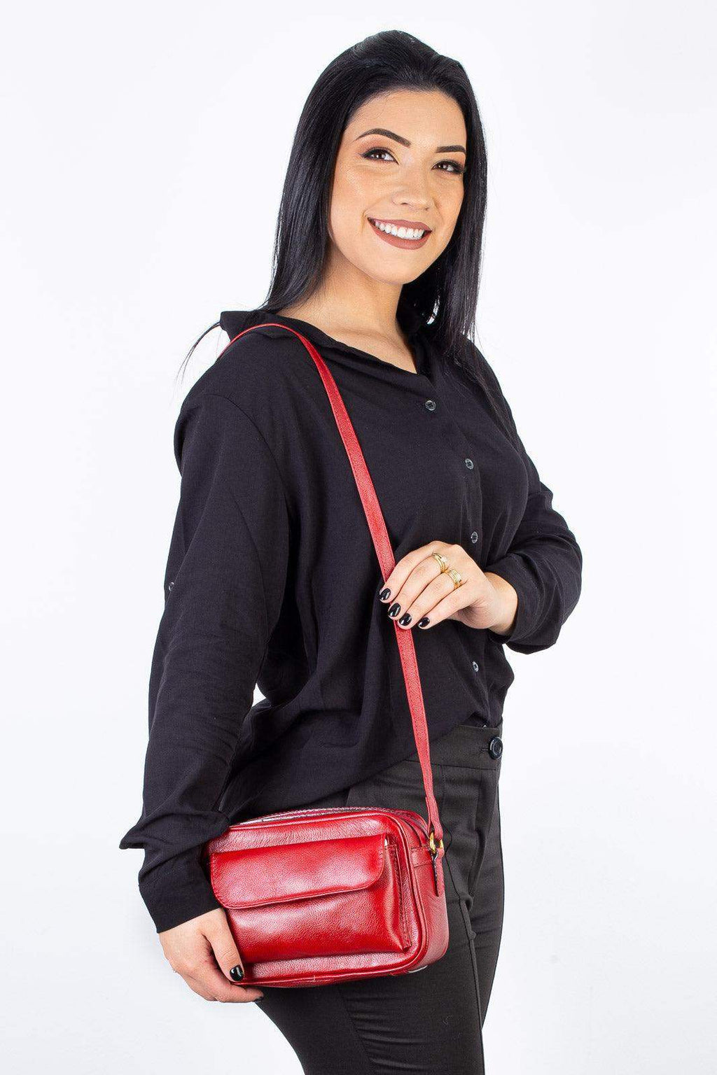 Bolsa quadrada pequena de couro liso Dana - Enluaze