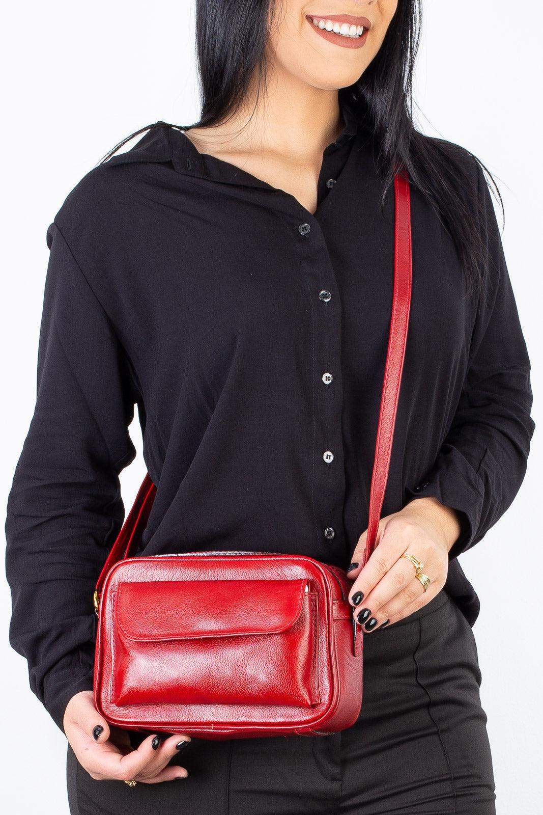 Bolsa quadrada pequena de couro liso Dana - Enluaze