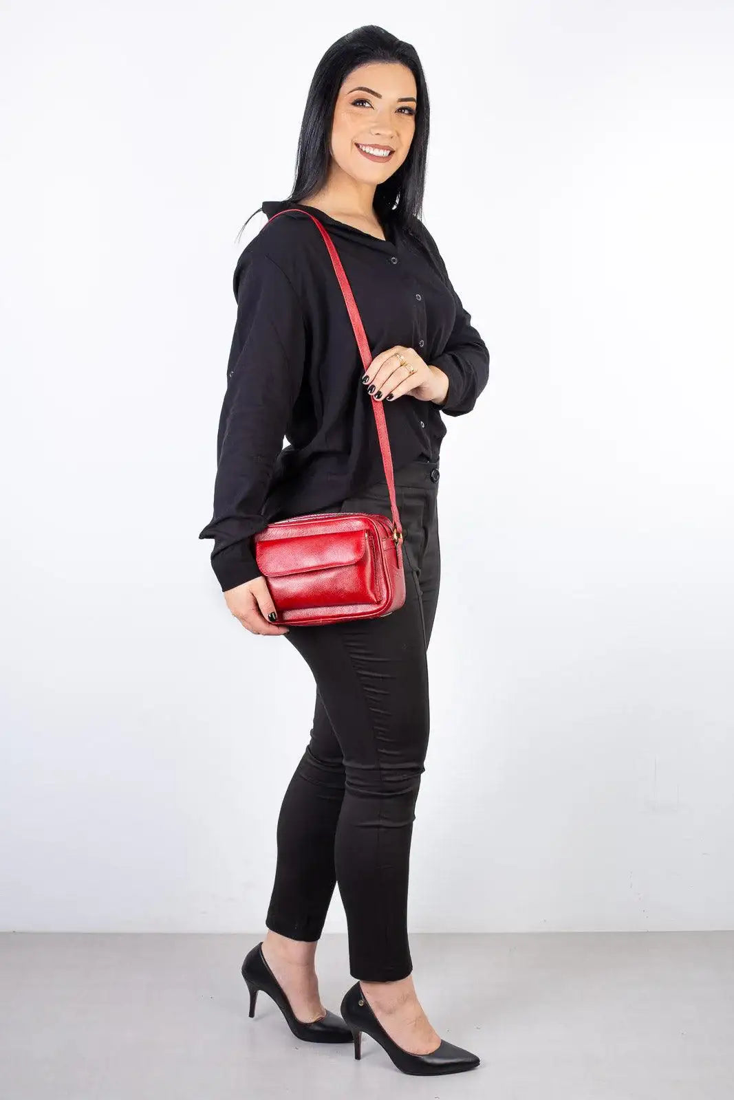 Bolsa quadrada pequena de couro liso Dana - Enluaze