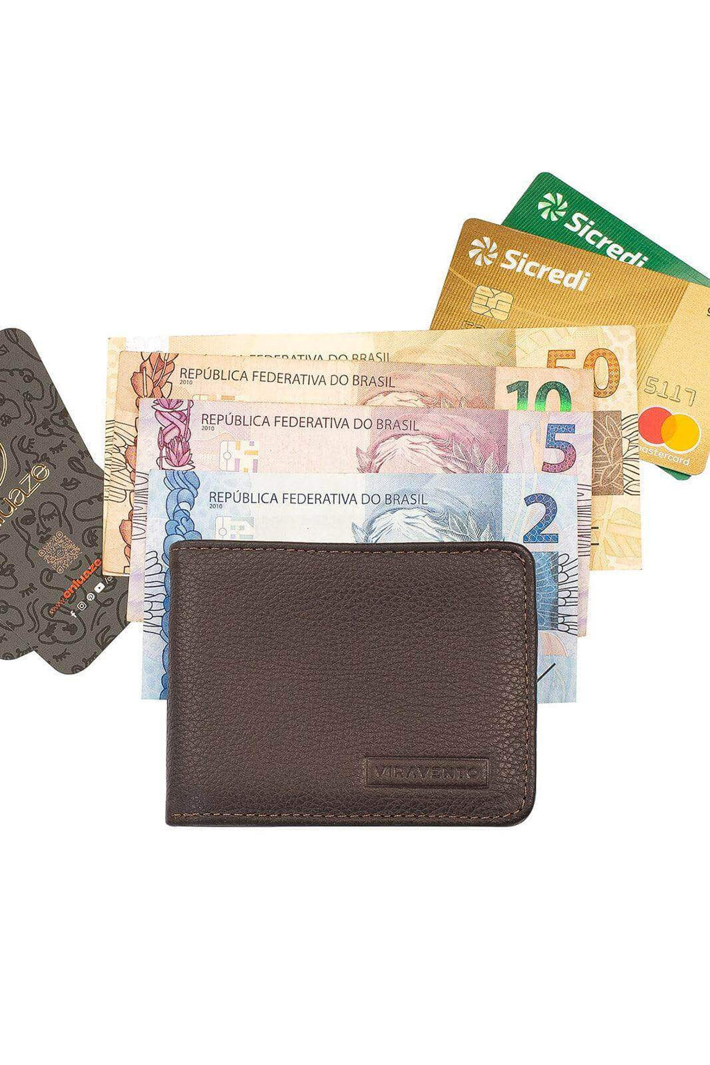 Carteira masculina pequena de couro floater Jack 8x10cm - Enluaze