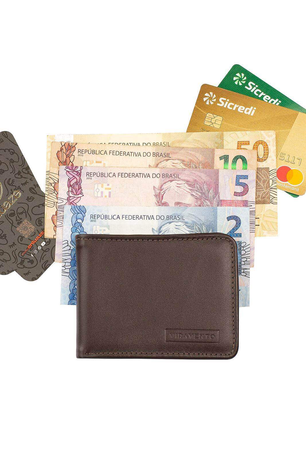 Carteira masculina pequena de couro italiano Jack 8x10cm - Enluaze