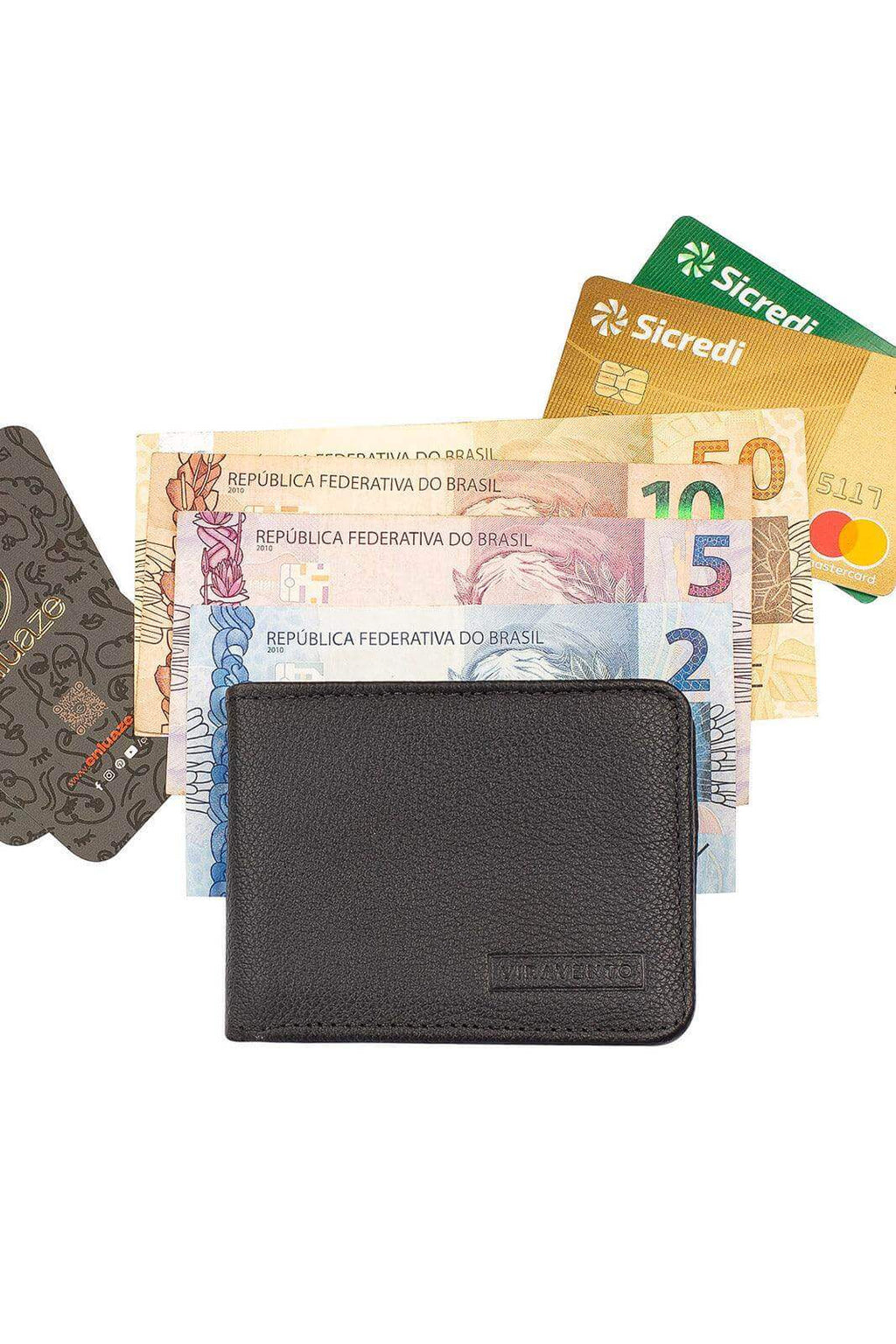 Carteira masculina pequena de couro floater Jack 8x10cm - Enluaze