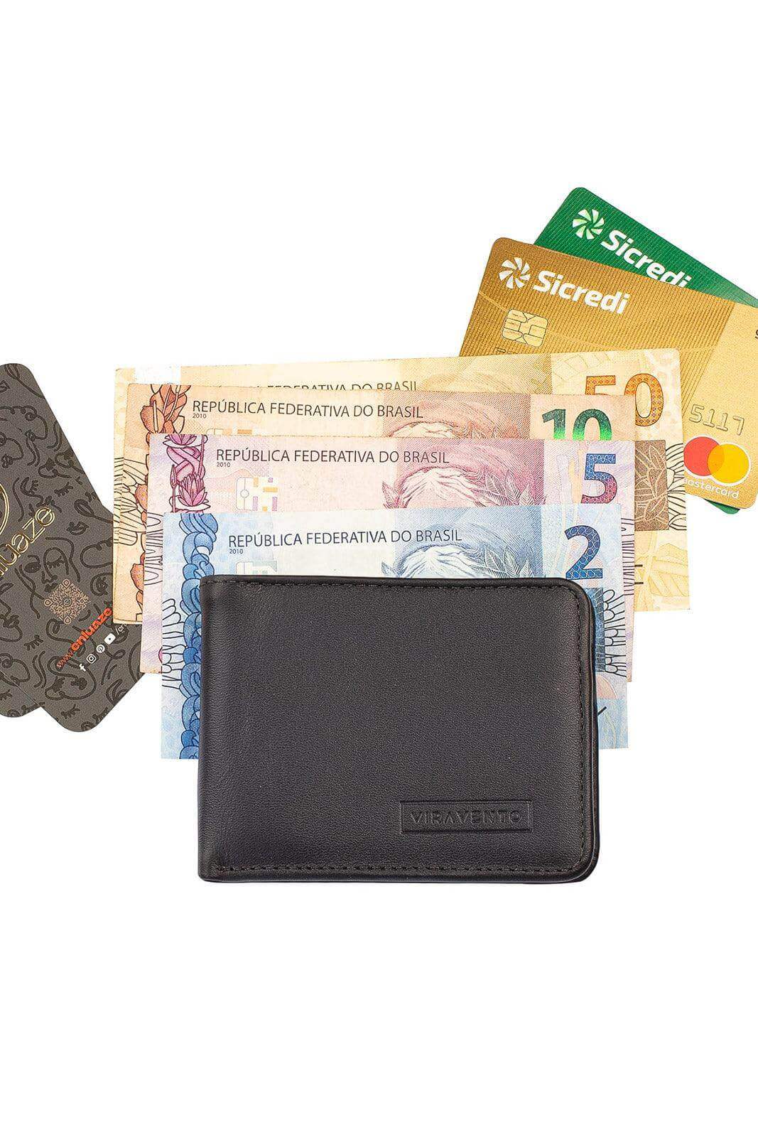 Carteira masculina pequena de couro italiano Jack 8x10cm - Enluaze