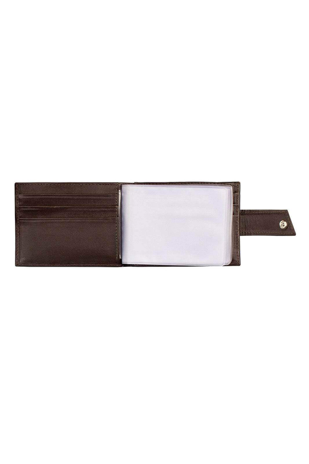 Carteira masculina de couro italiano com botão Matt 8,5x11,5cm - Enluaze