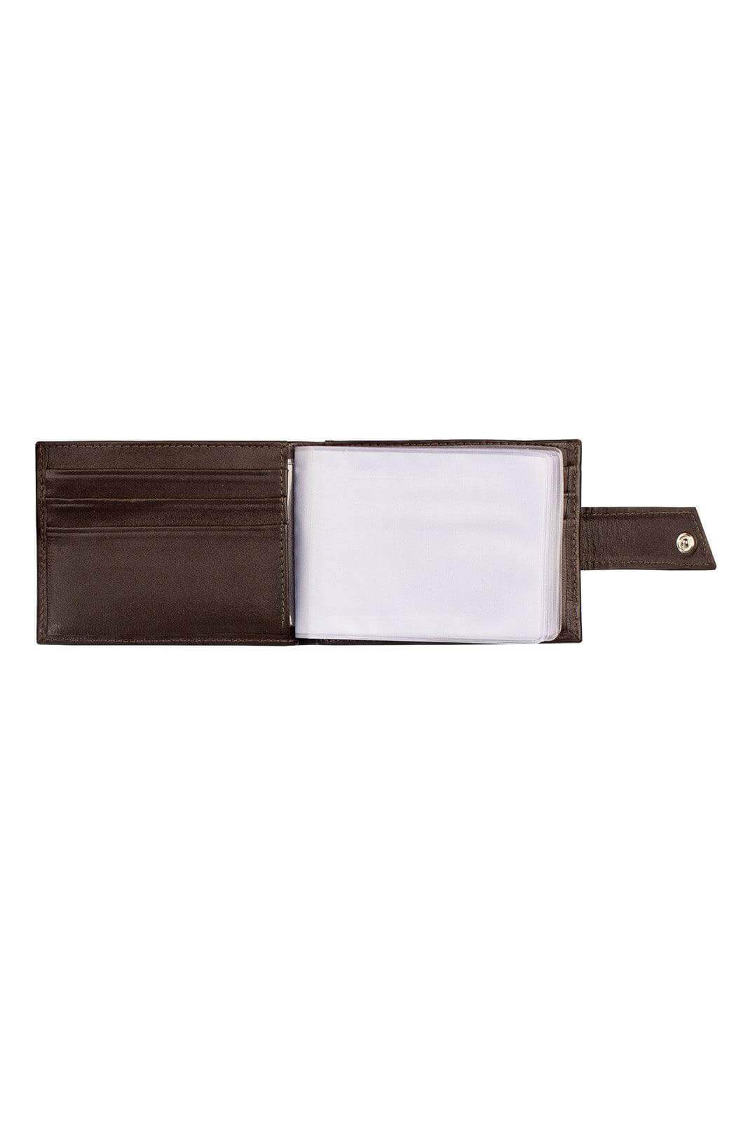 Carteira masculina de couro italiano com botão Matt 8,5x11,5cm - Enluaze