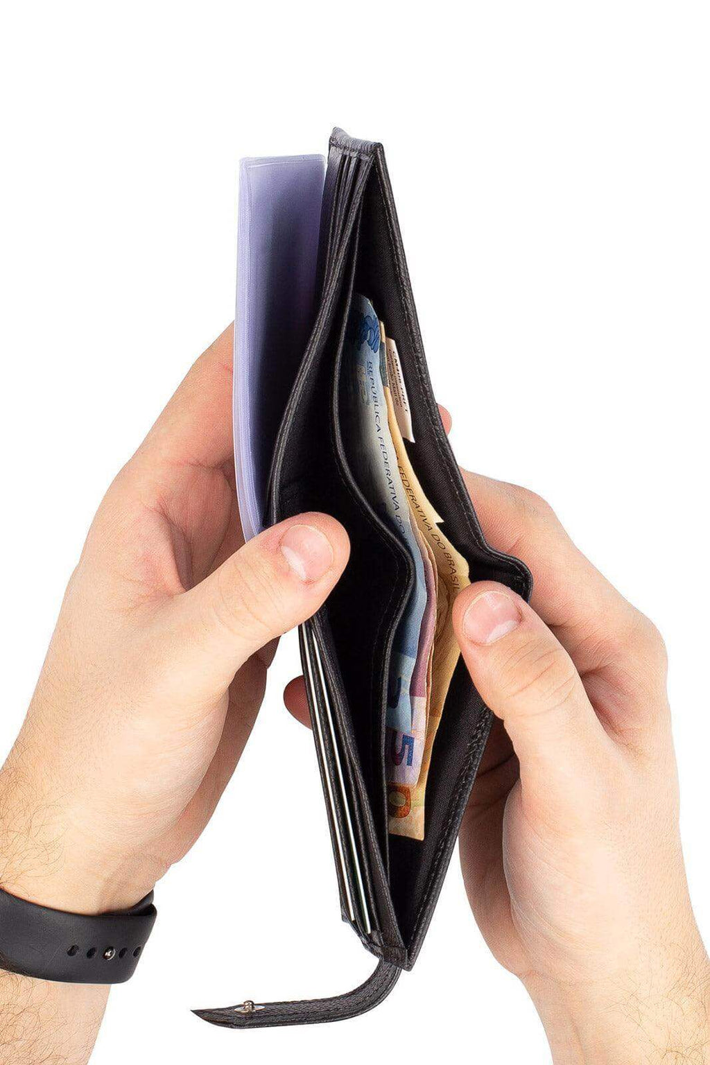 Carteira masculina de couro floater com botão Matt 8,5x11,5cm - Enluaze